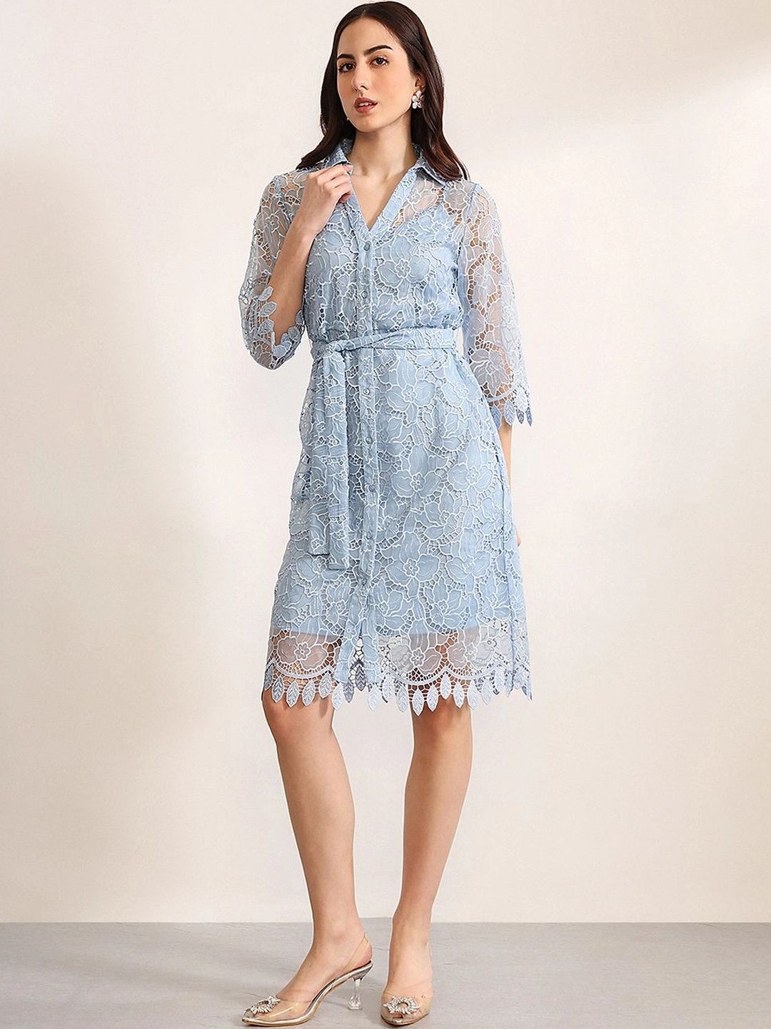 Embellished Shirt Midi Dress Kazo Embellished Shirt Midi Dress