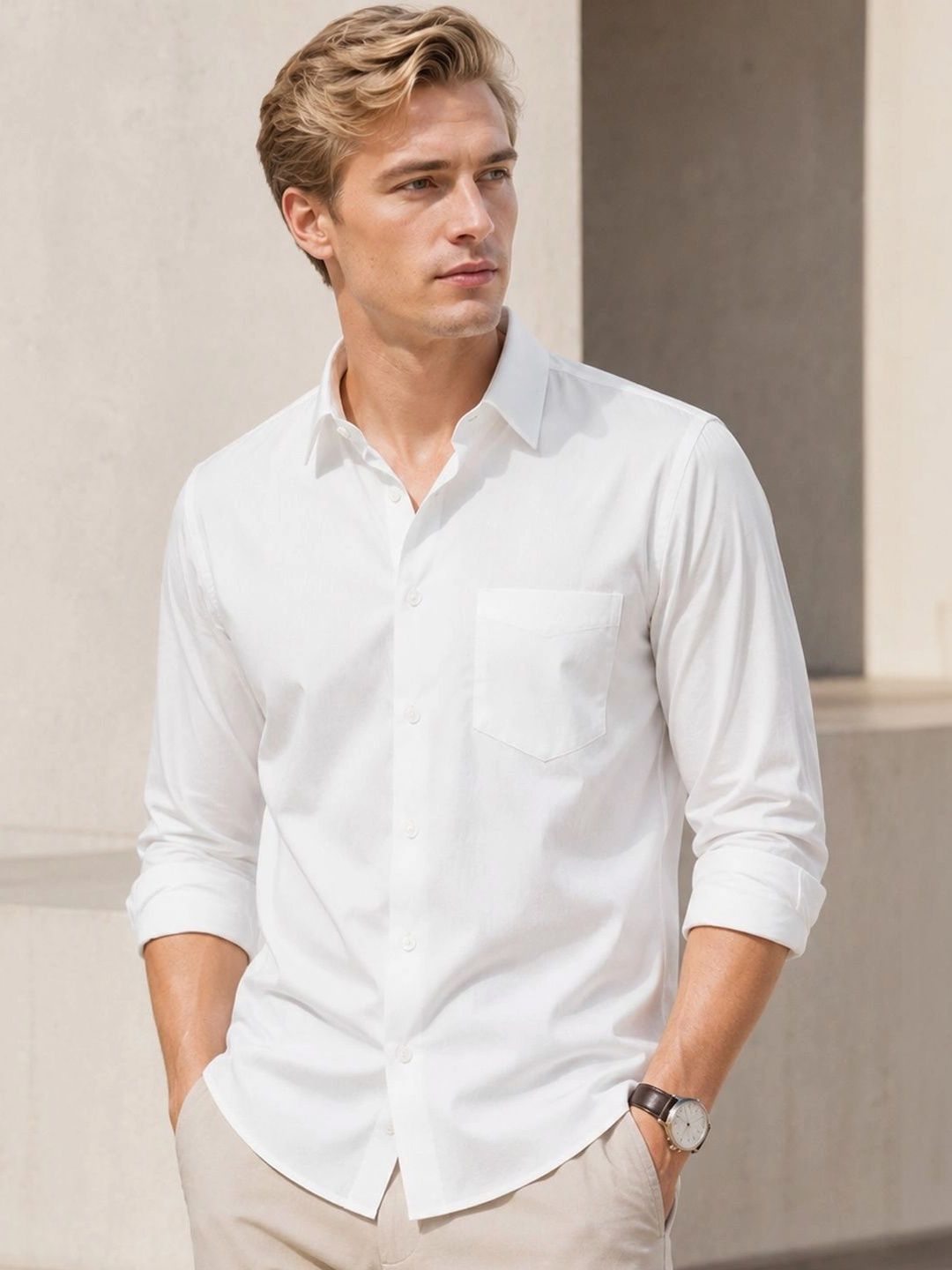 Hancock Men White Slim Fit Solid Pure Cotton Formal Shirt