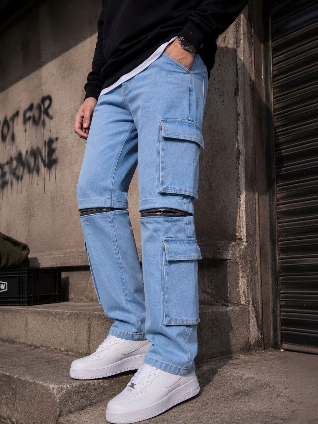 Convertible Denim Cargo Jeans Bene Kleed Men Straight Convertible Denim Cargo Jeans