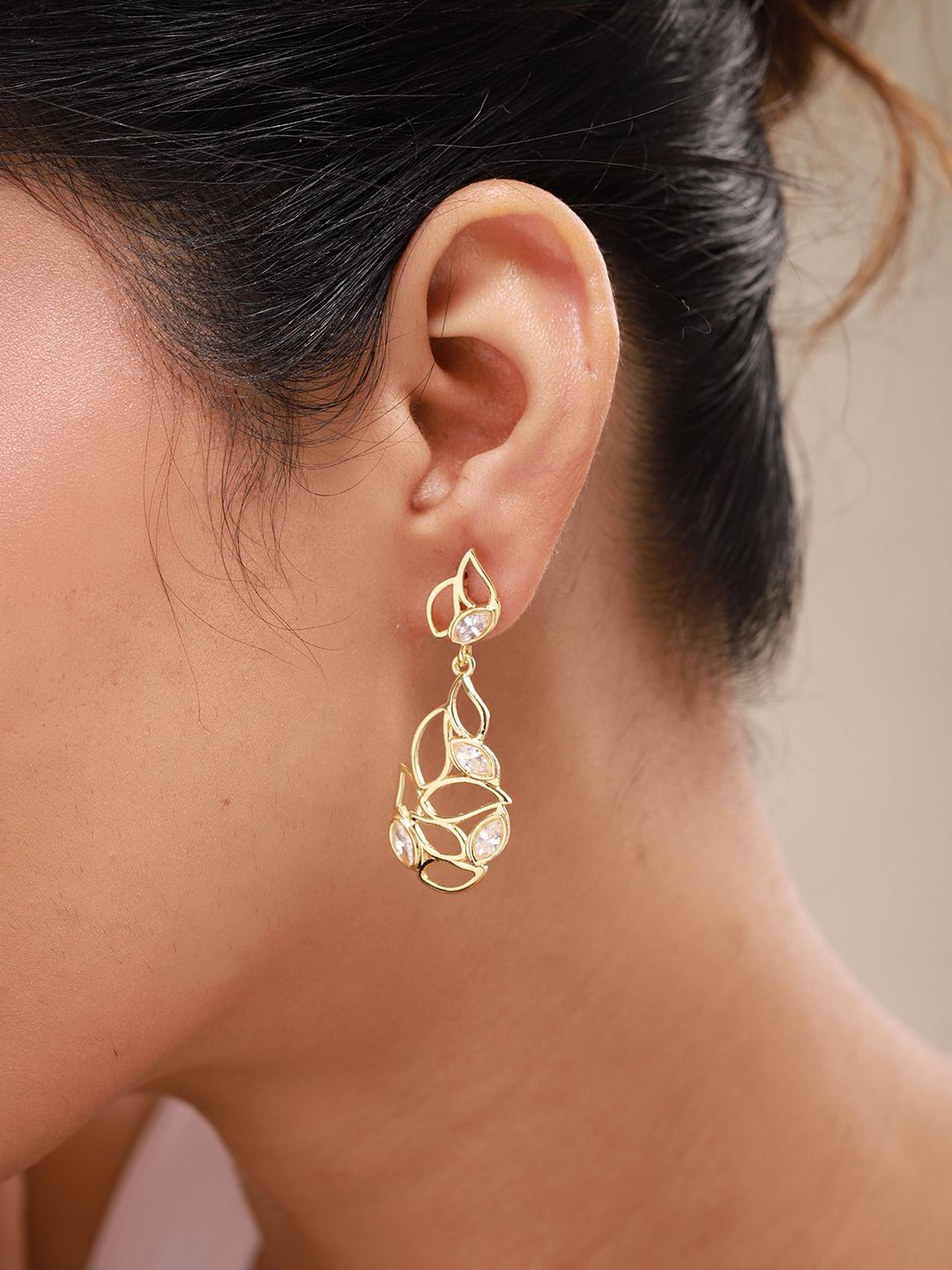 Verdelle Gold Dangle Earrings Voylla Leaf Shaped Drop Earrings