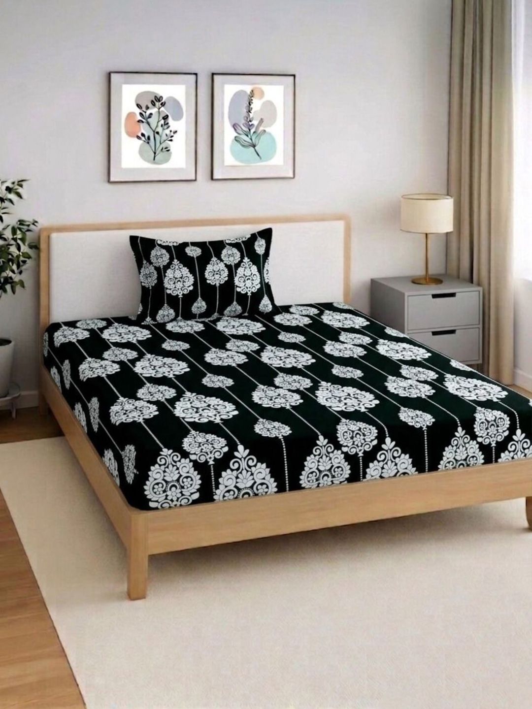 BLUEDOT BLUEDOT Black 210 TC Double Bedsheet with 2 Pillow Covers