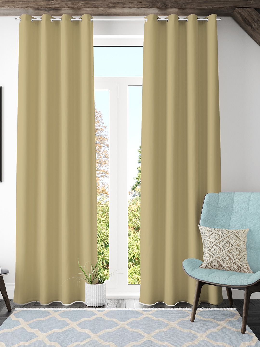 Galaxy Home Decor Gold-Toned Set of 2 Black Out Long Door Curtain