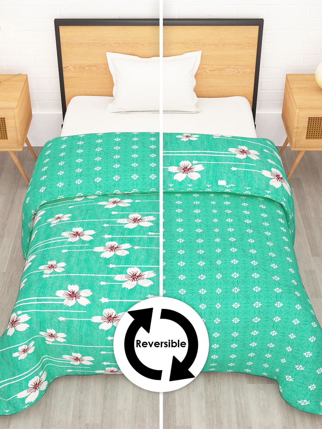 120 GSM Single Bed Comforter Story@home Fluorescent Green Printed Reversible 120GSM Single Bed Comforter