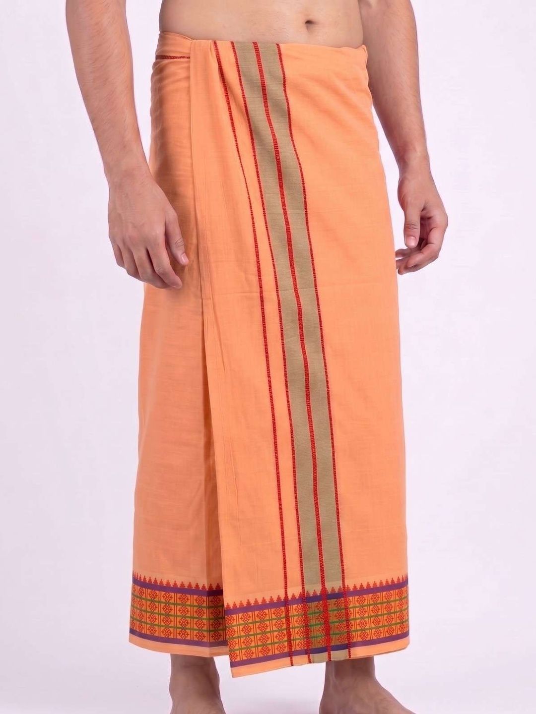 Hornbill Enterprises Men Striped Cotton Dhoti Dhotis