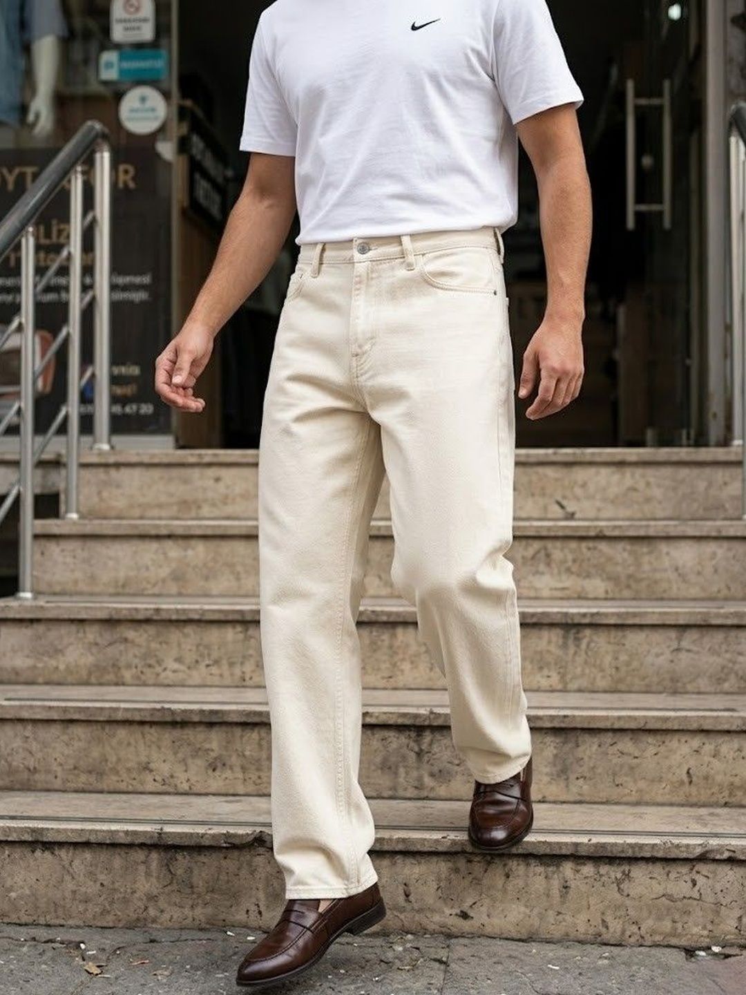 WOOMNY Men Wide Leg Mid-Rise Jeans