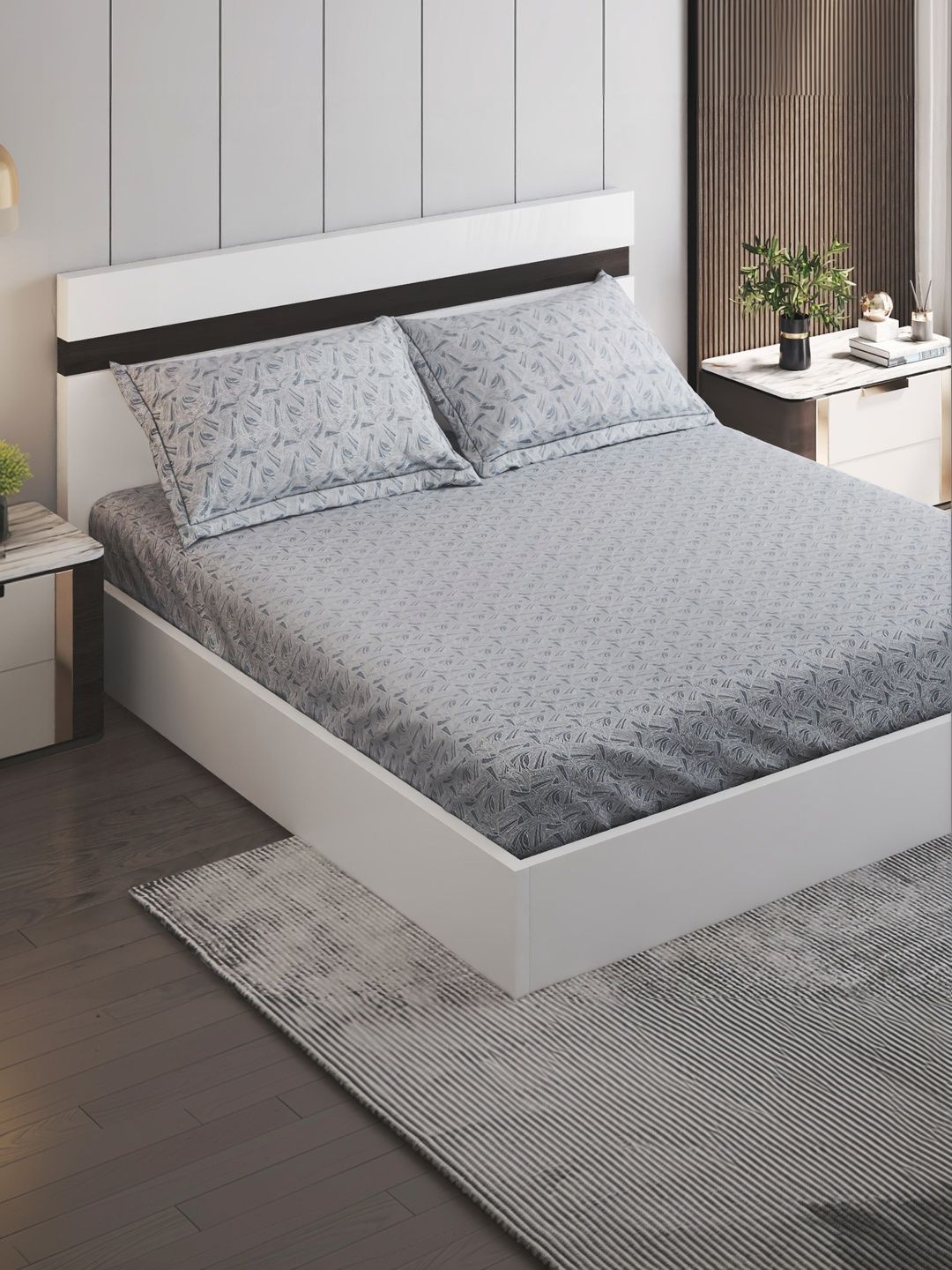 Home Centre Home Centre Grey 144 TC King Bedsheet with 2 Pillow Covers