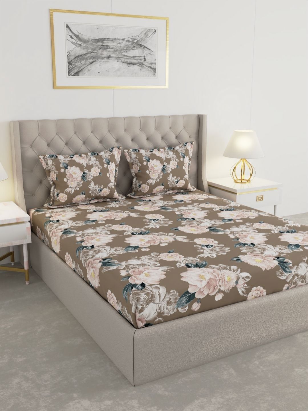Raymond Home Raymond Home Brown & Pink Printed 100 TC Queen Bedsheet Set-2.25 m x 2.50 m