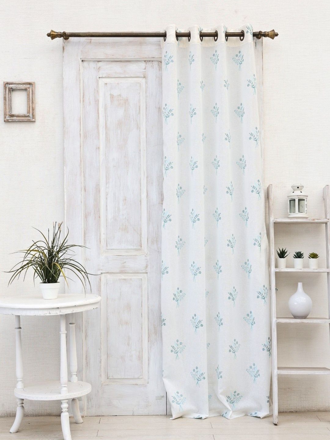 Ariana Ariana Turquoise Blue & Turquoise Blue Embroidered Sheer Door Curtain