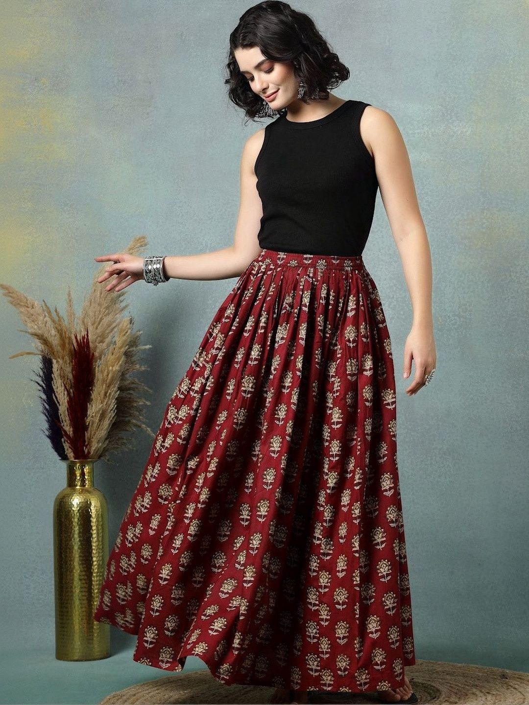 Anouk Mirage Anouk Mirage Women Cotton Cotton Cambric Floral Maxi Flared Skirt