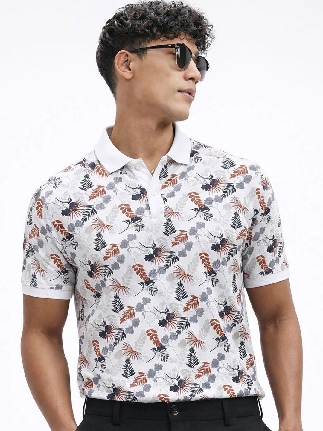 Klub Fox Men Floral Printed Polo Collar Cotton T-Shirt