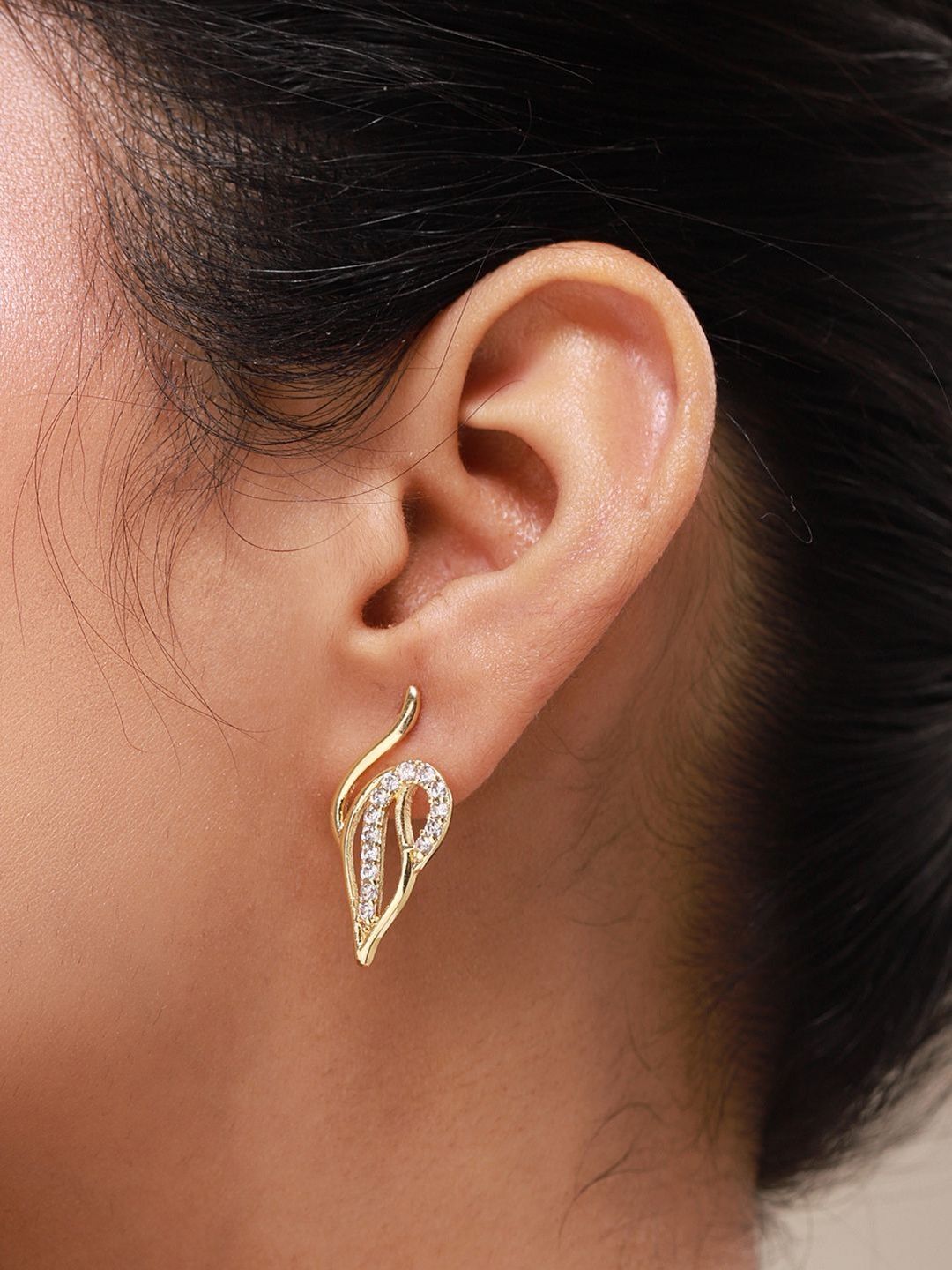 Elora Curve Stud Earrings Voylla Leaf Shaped Studs Earrings