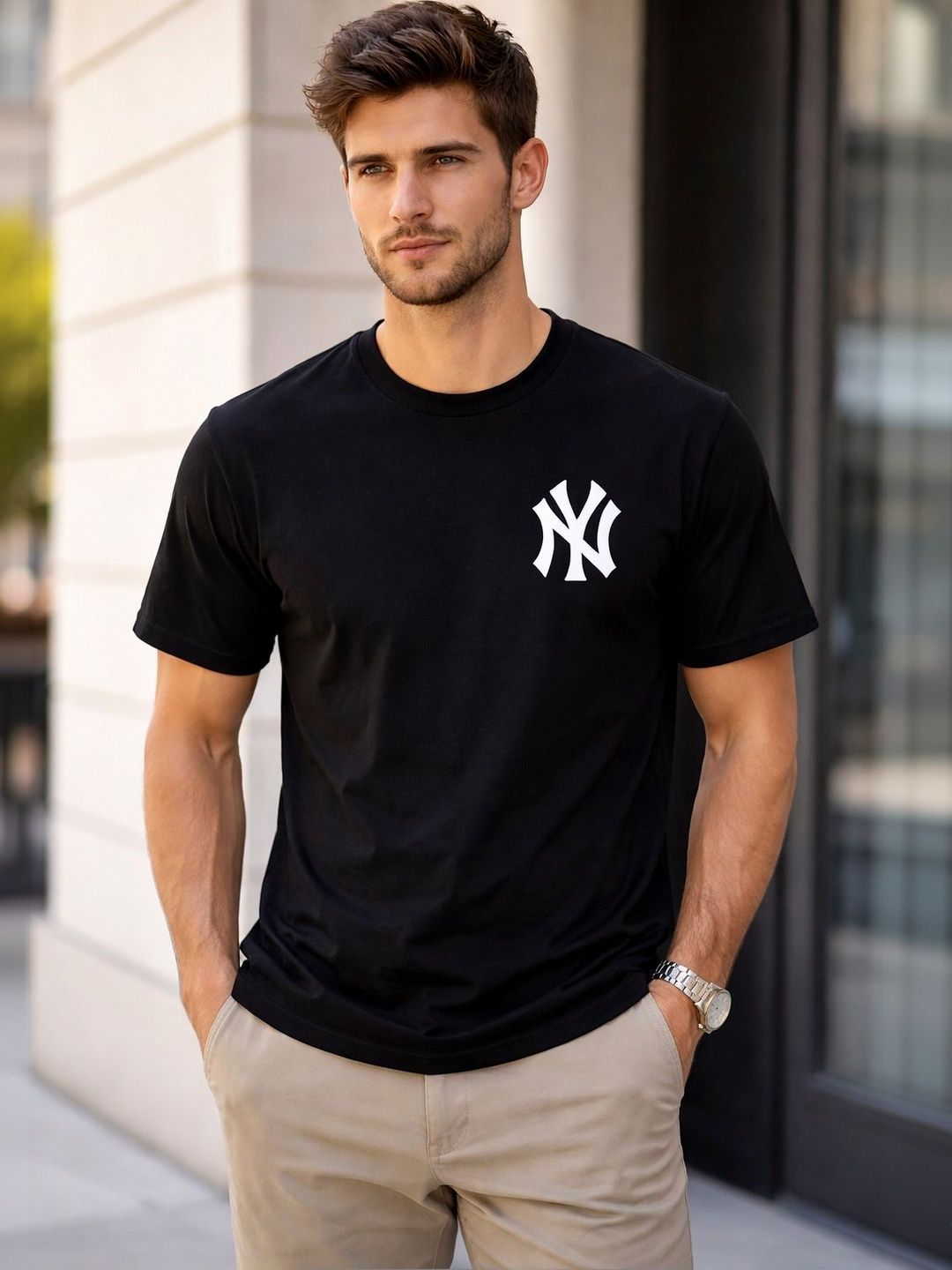 FARICON Men Brand Logo Printed T-shirt