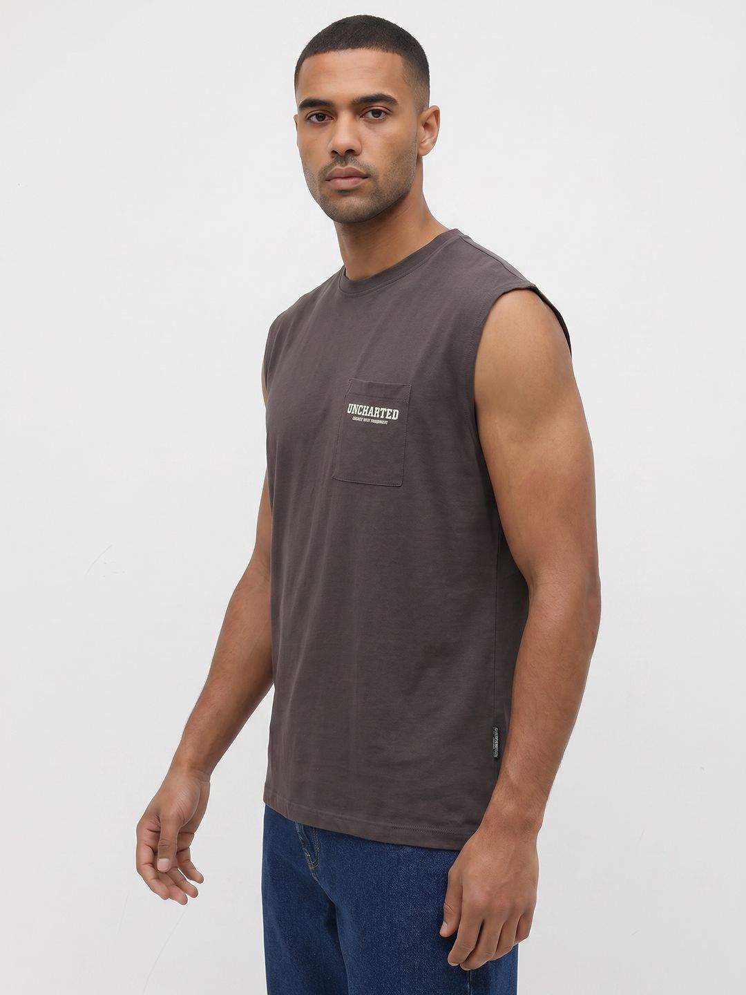 The Roadster Life Co. Sleeveless Pure Cotton T-shirt