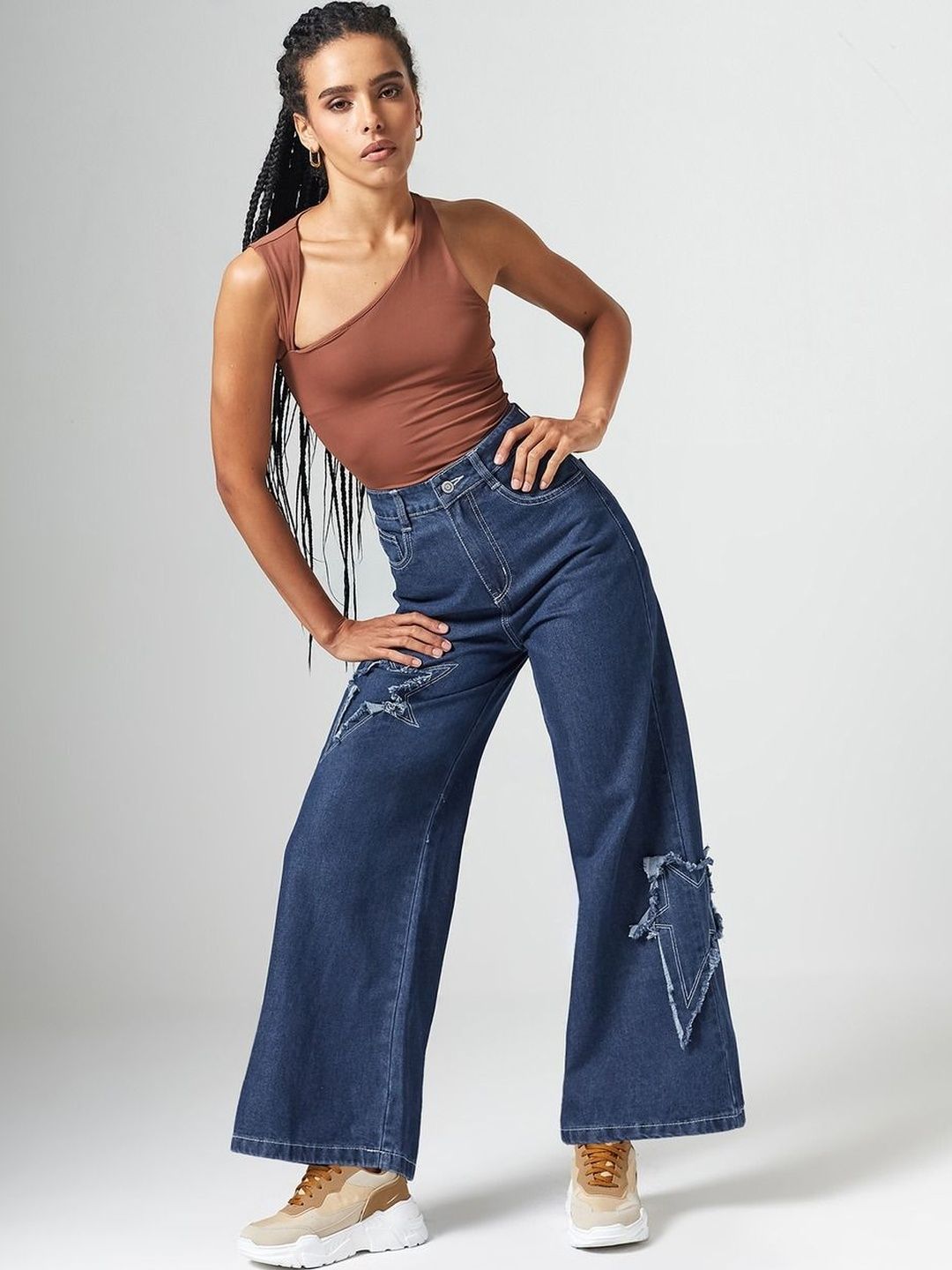 ハルナdoublet 23ss MIRAGE PRINTED DENIM Buy SASSAFRAS Women Blue Wide Leg High-Rise Heart Printed Jeans