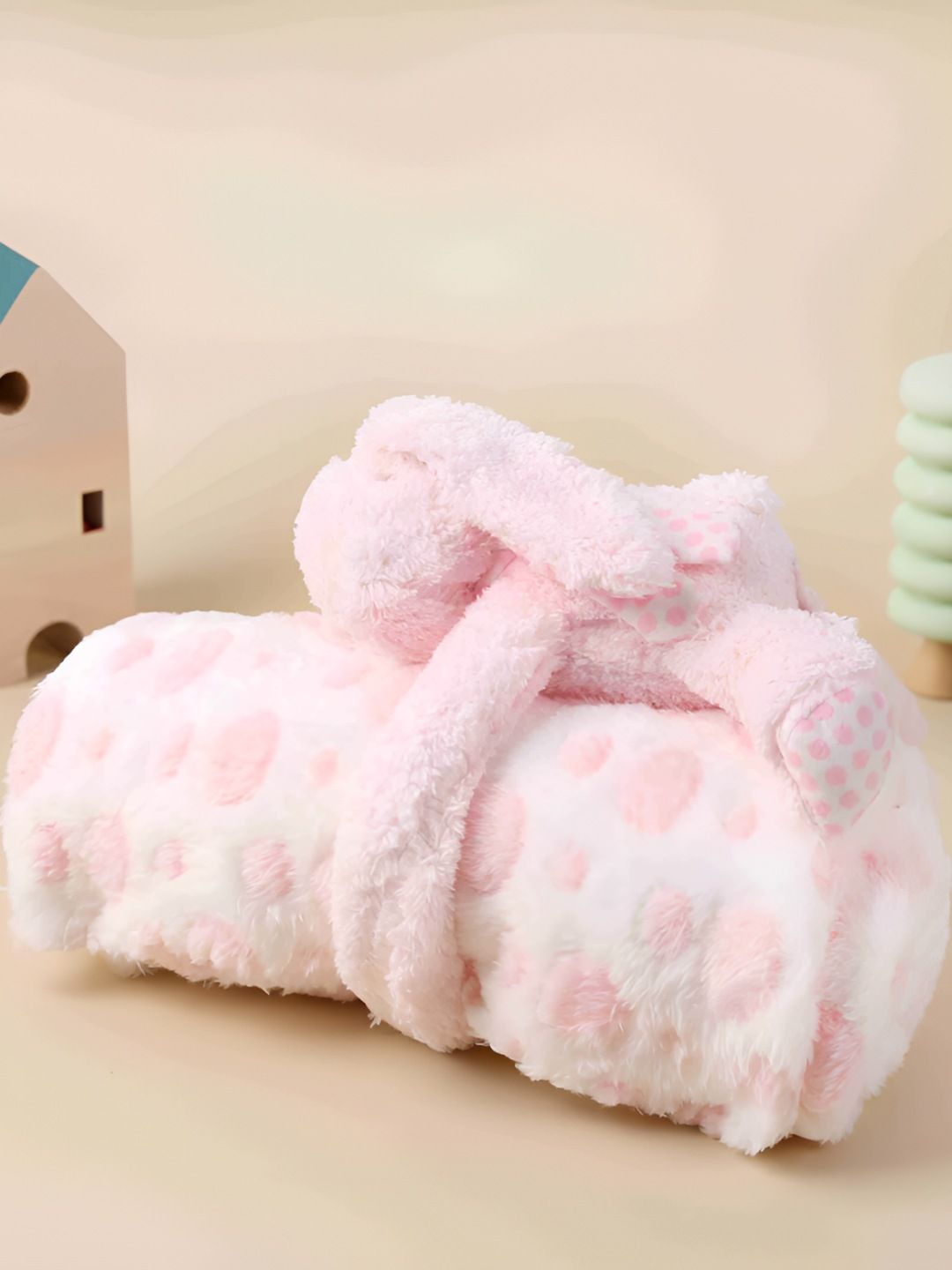 KICKS & CRAWL KICKS & CRAWL Pink & White Geometric 210 GSM Single Bed Blanket