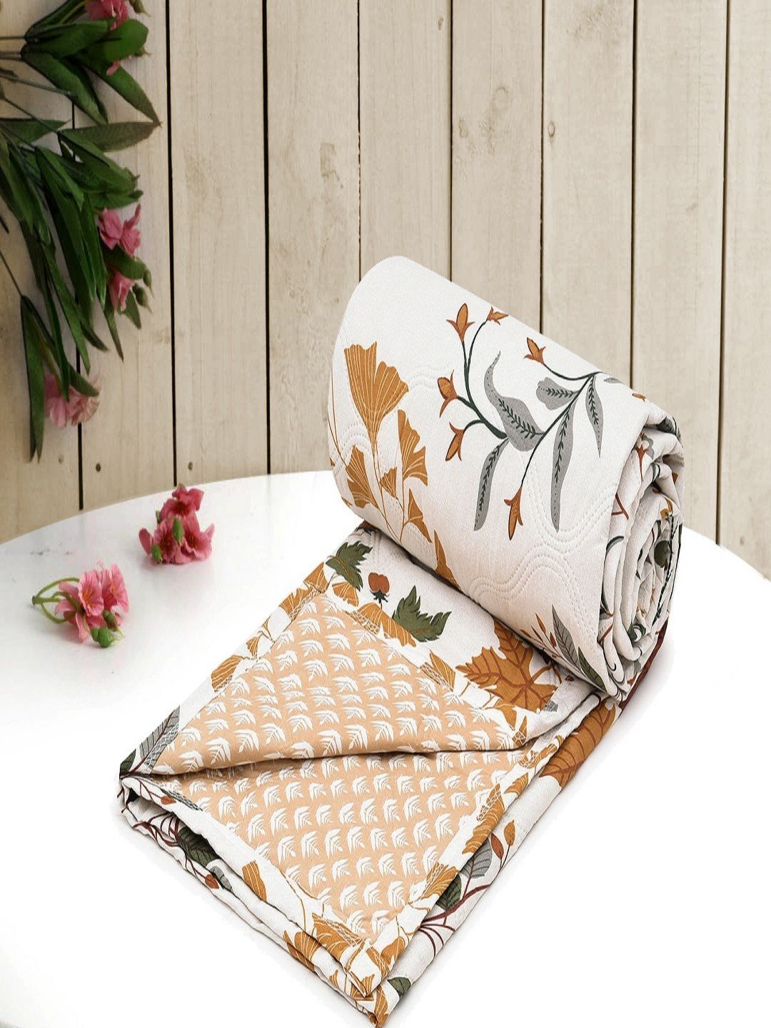 RRC RRC Cream& Brown Floral Microfiber Summer 150 GSM Single Bed Dohar