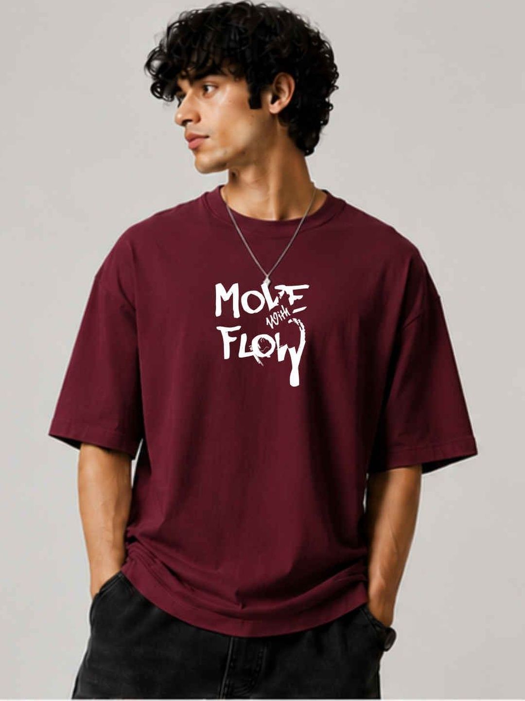 WIEBE Men Printed Drop-Shoulder Sleeves T-shirt