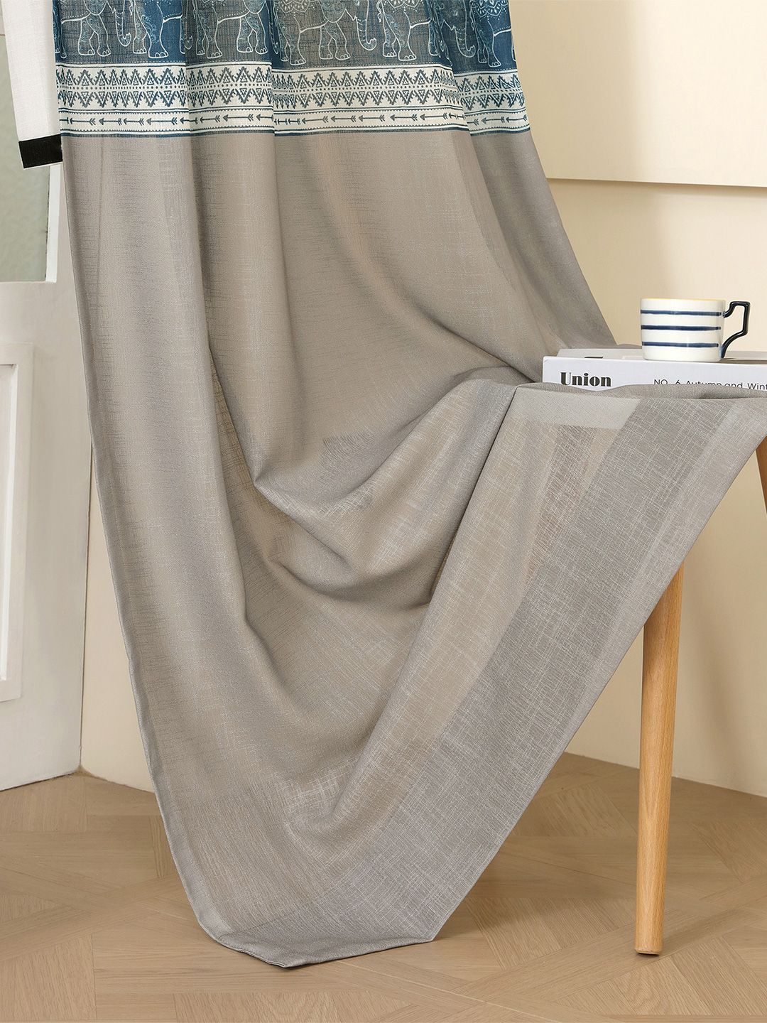 Story@home Story@home Aurum White & Blue Abstract Sheer Door Curtain