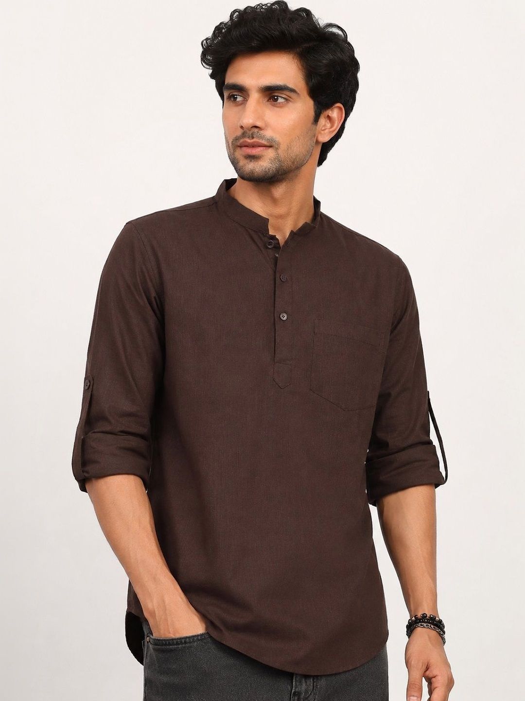 HERE&NOW Men Brown Short Kurta