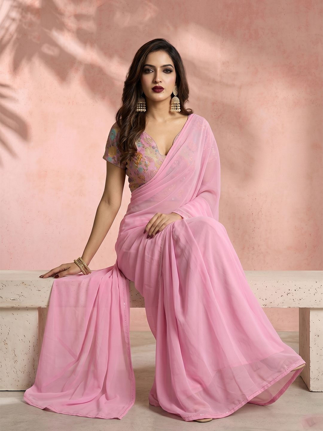 all about you Solid Party Saree With blouse piece