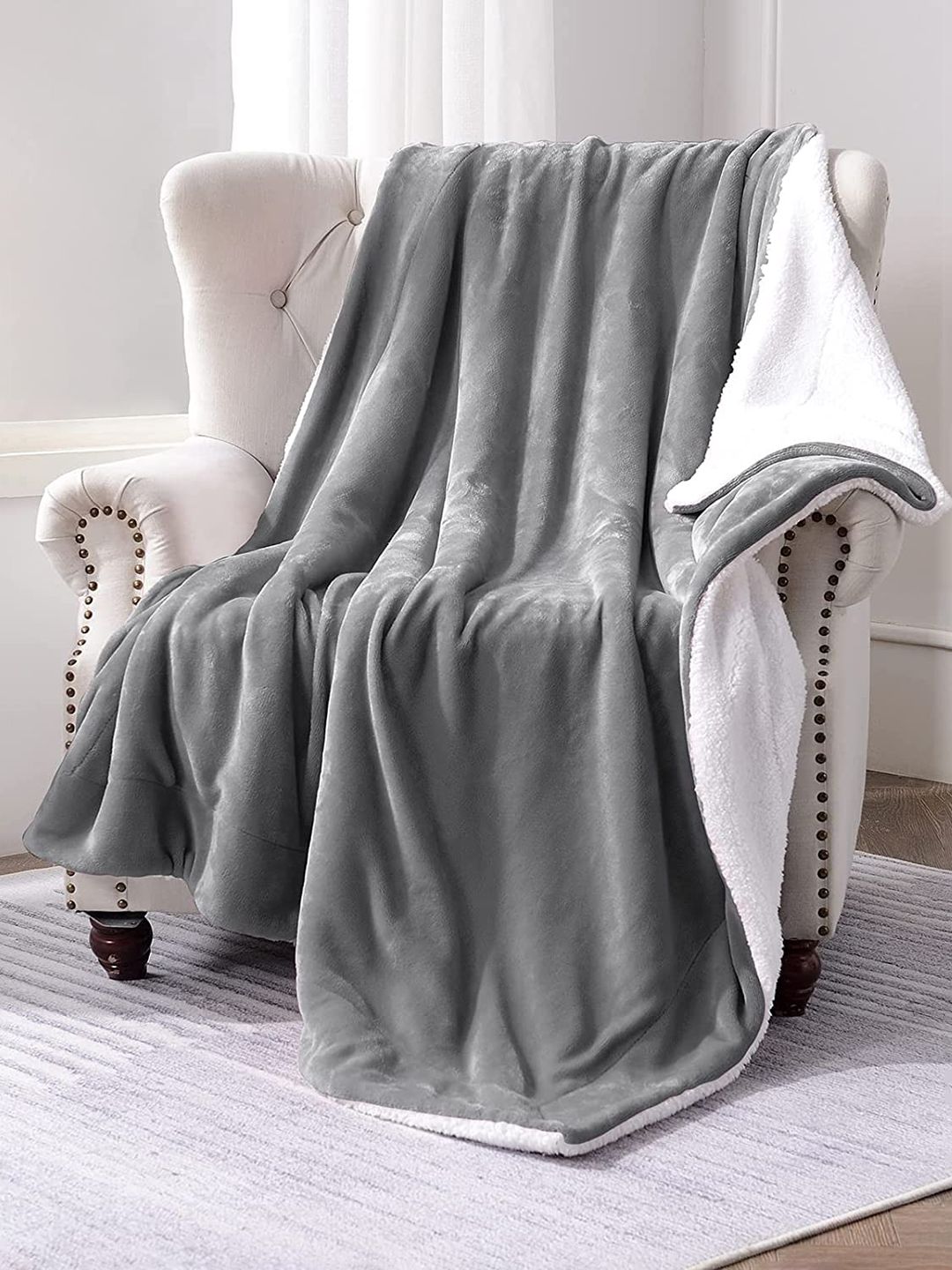 bsb home bsb home Sherpa Grey & White Heavy Winter 500 GSM Double Bed Blanket