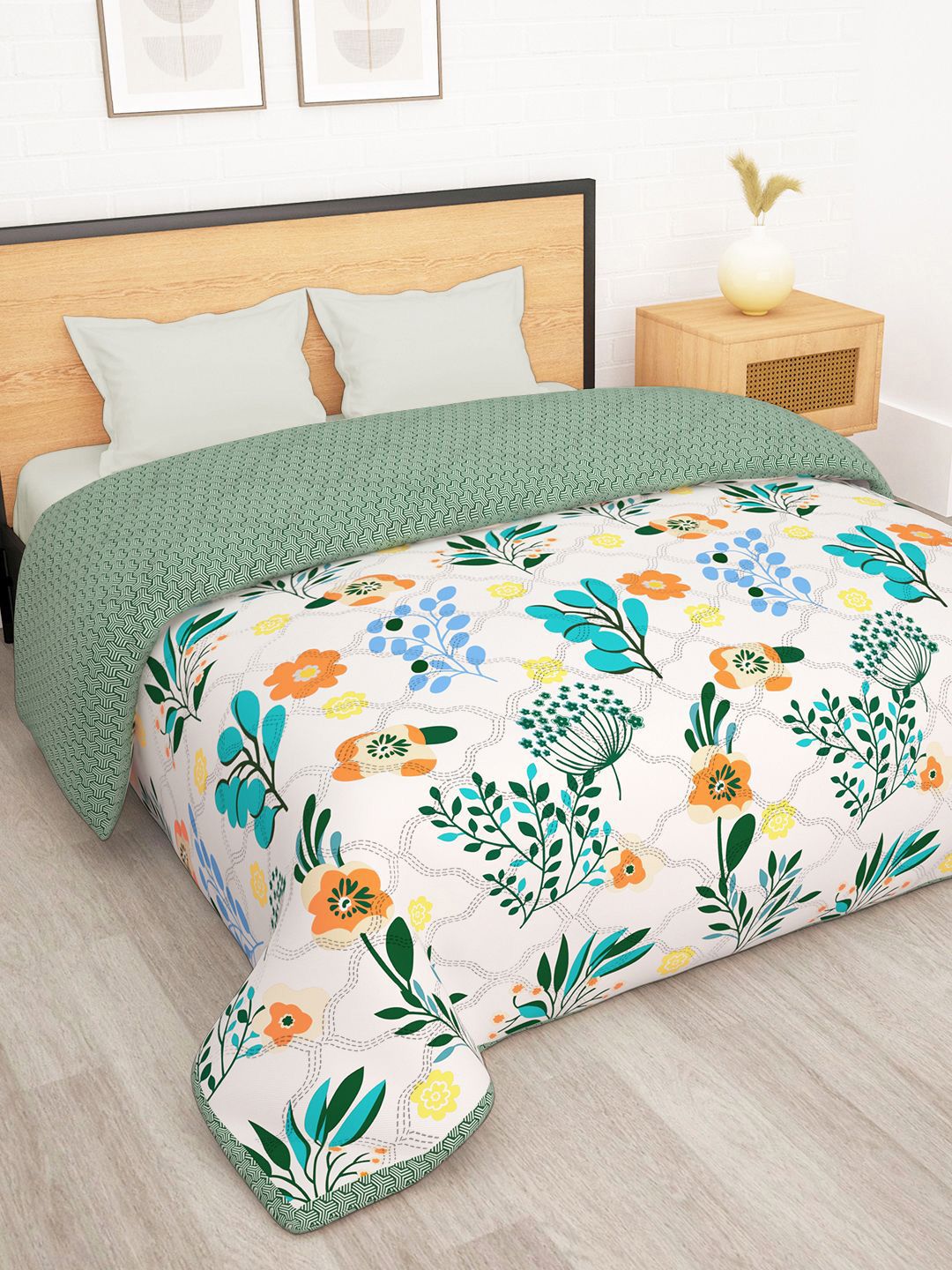 Story@home Story@home Cream Printed Reversible 120 GSM AC Room Double Bed Comforter