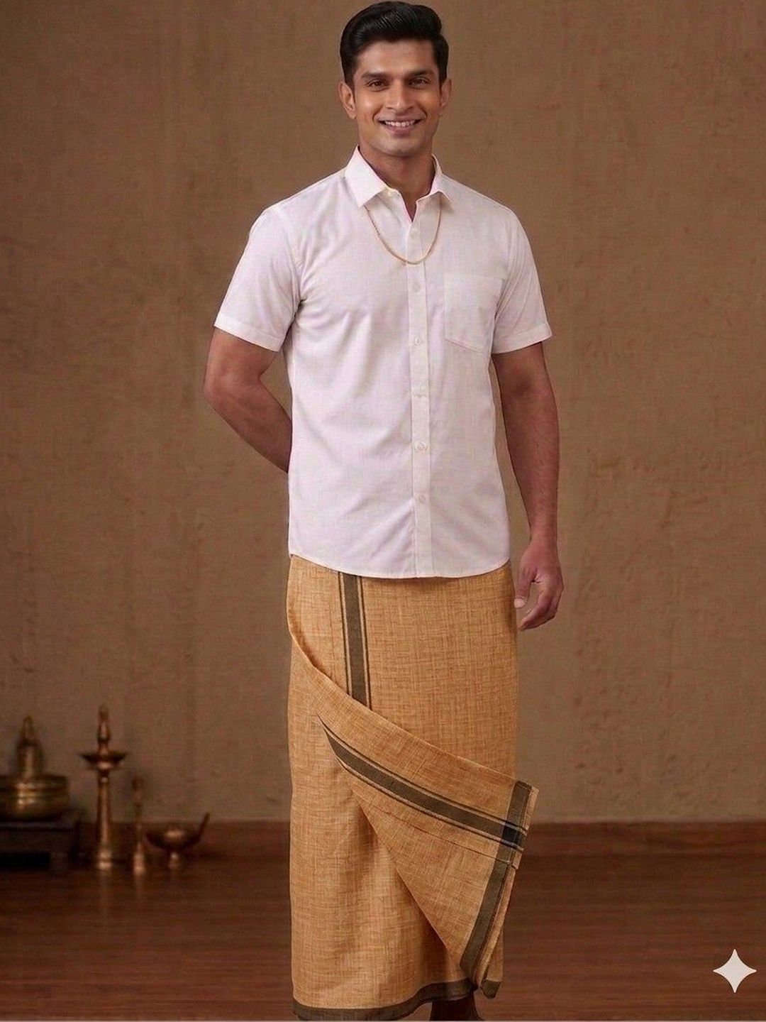 Sharan Elegance Men Striped Cotton Blend Dhoti Dhotis