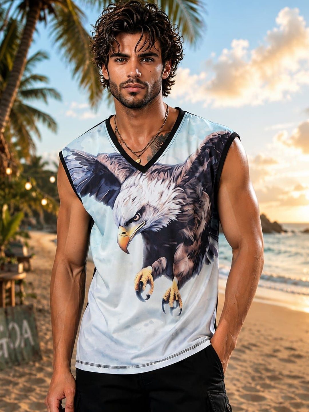 YELLOW TREE Men Printed V-Neck T-shirt
