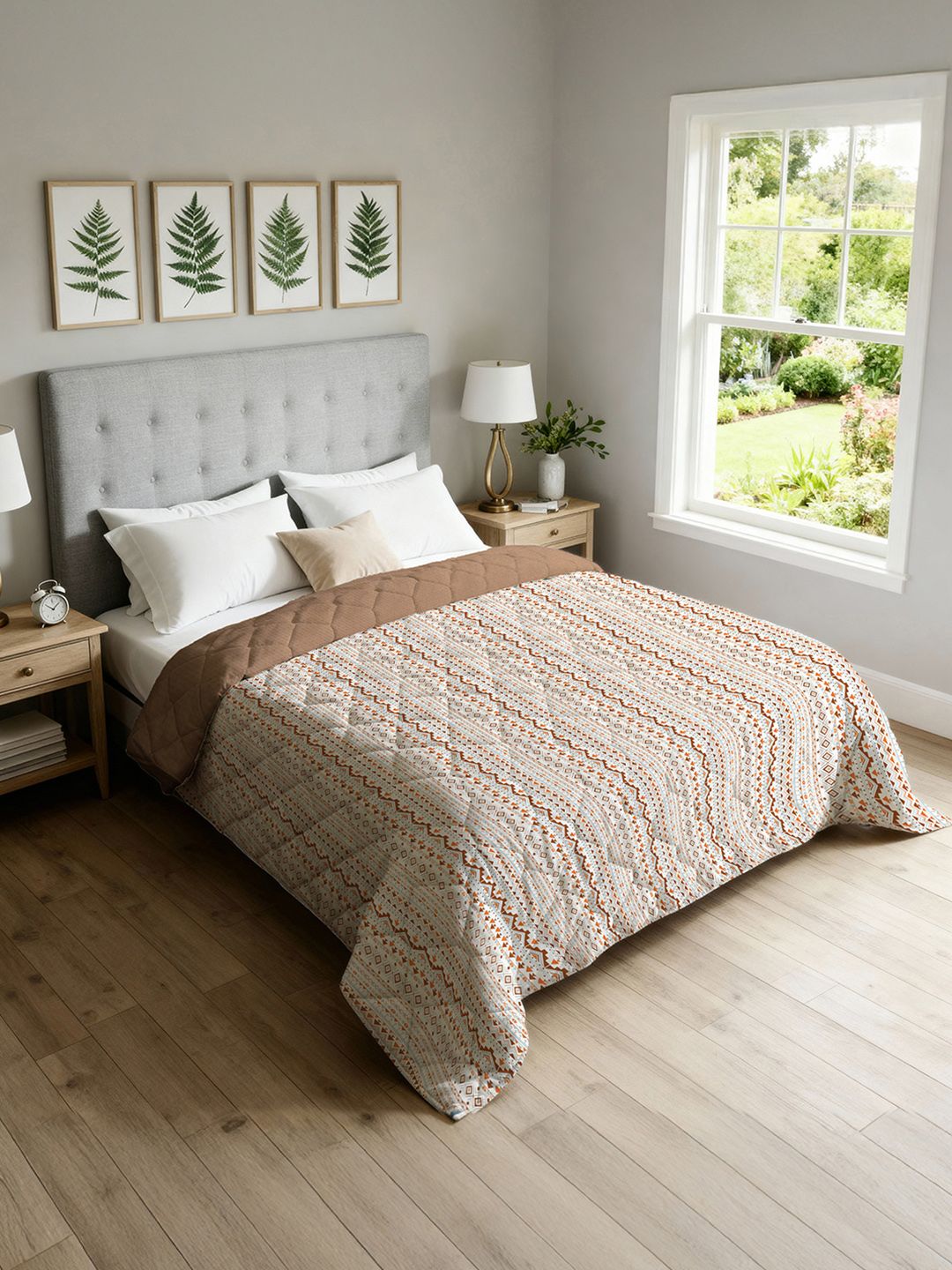 URBAN SPACE URBAN SPACE Beige & Brown Geometric AC Room Single Bed Blanket