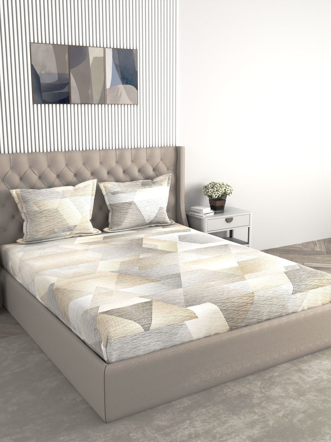 Raymond Home Raymond Home Multicoloured & Grey Geometric 200 TC King Bedsheet with 2 Pillow Covers
