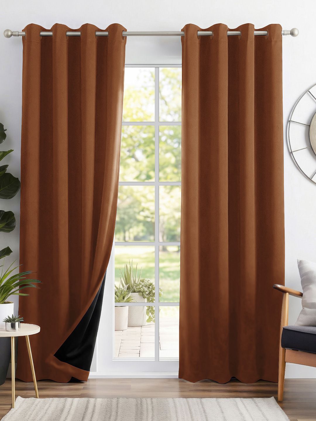 Story@home Story@home Brown 2 Pieces Black Out Door Curtains