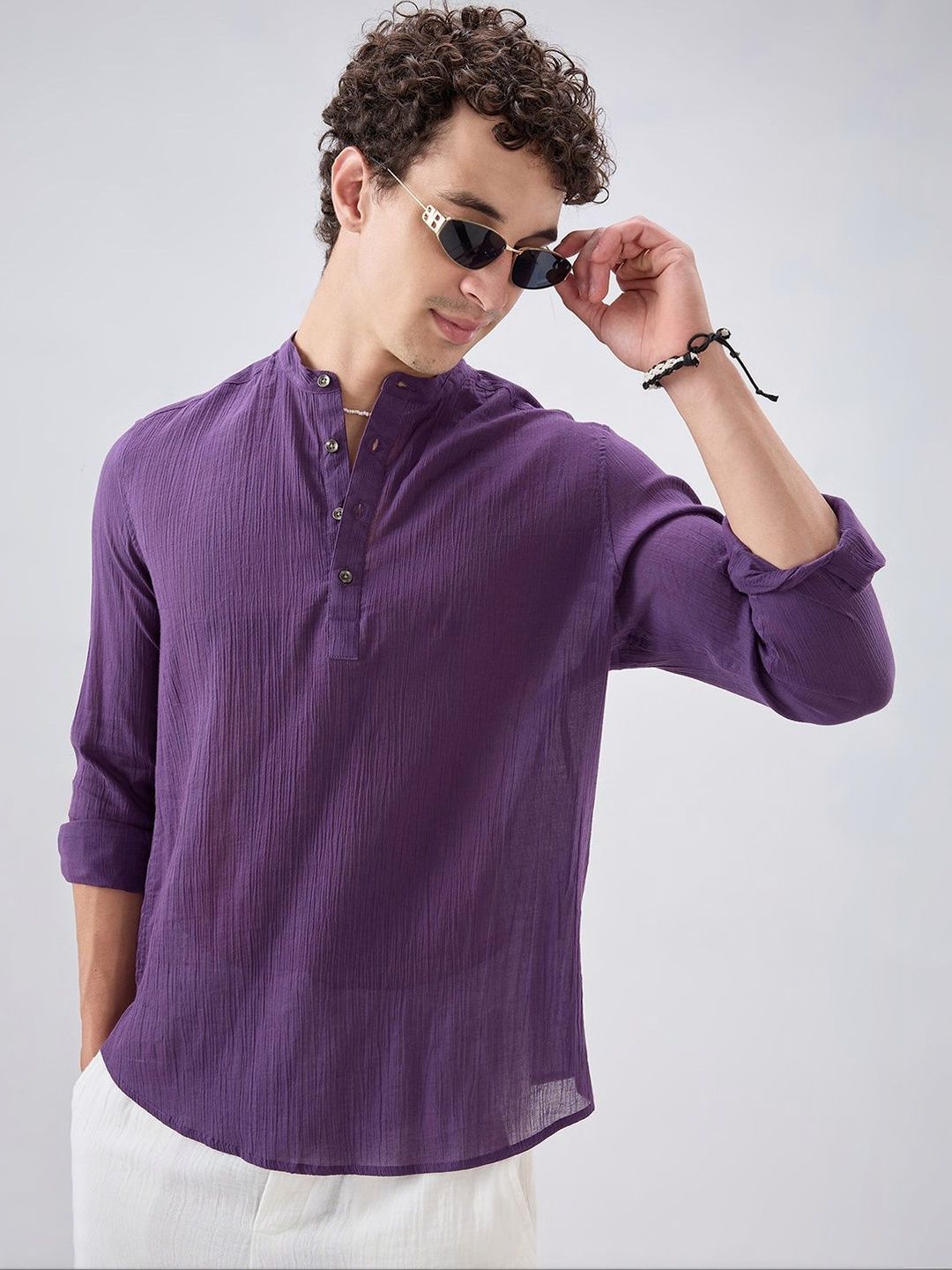 VASTRADO Sheer Luxury Purple Linear Crepe Kurta