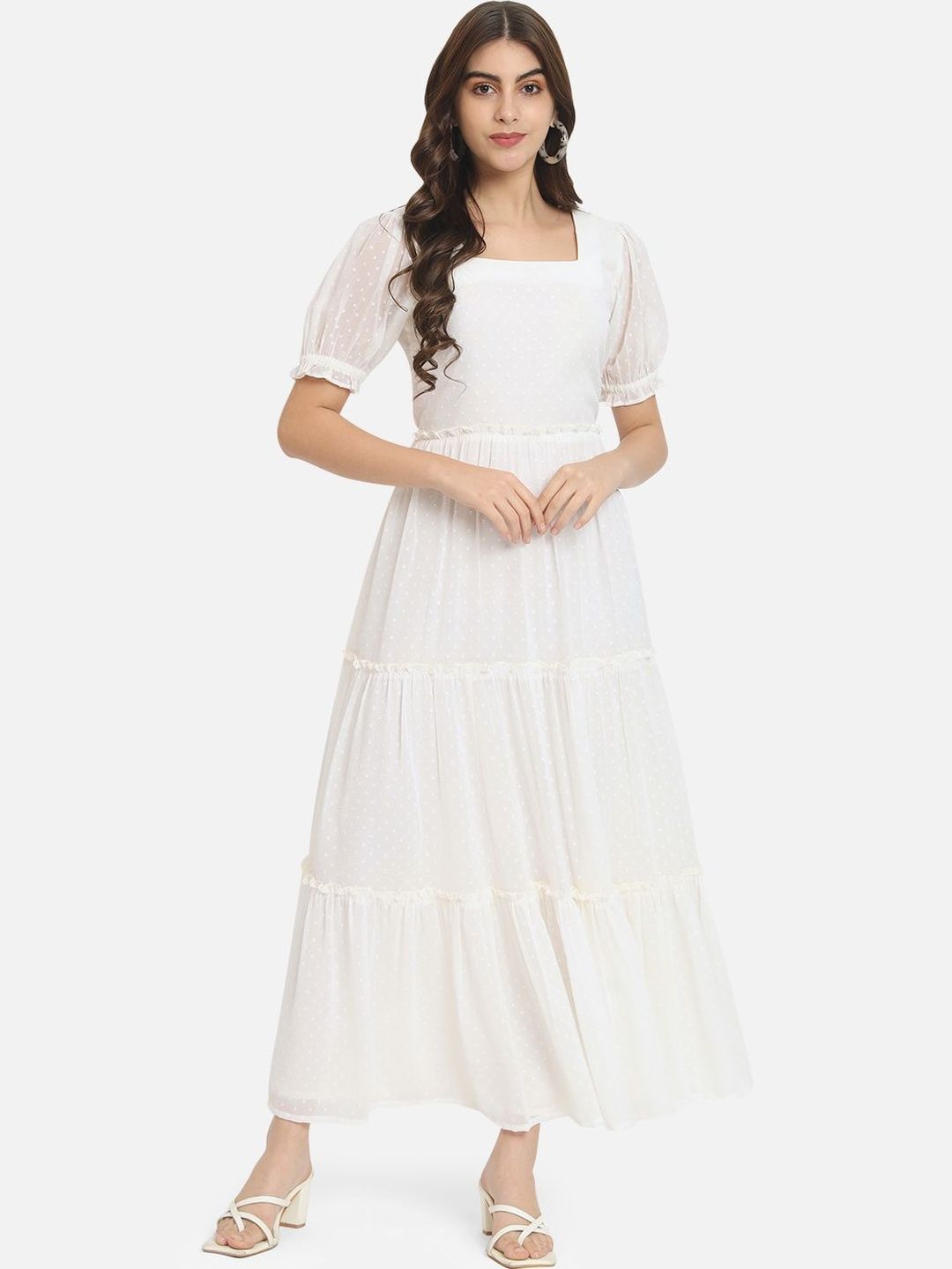 Moda Rapido Puff Sleeve Georgette A-Line Maxi Dress