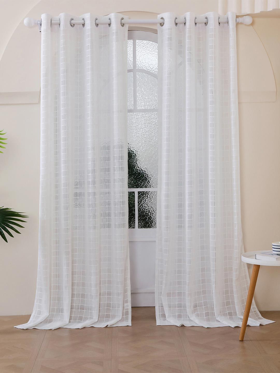 Story@home Story@home Serene White Set of 2 Geometric Sheer Door Curtains