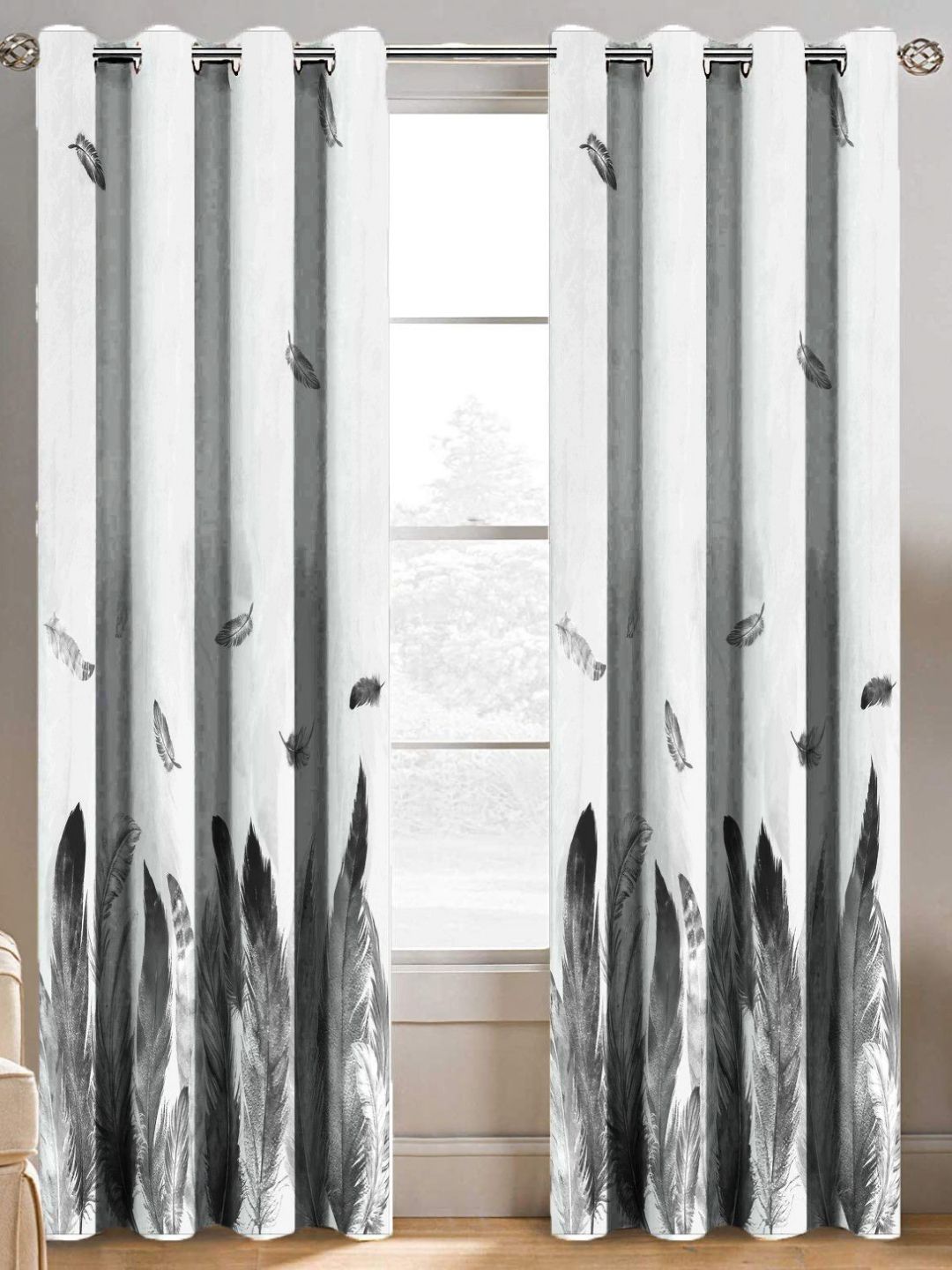 BELLA TRUE White & Grey 2 Piece Long Door Curtains