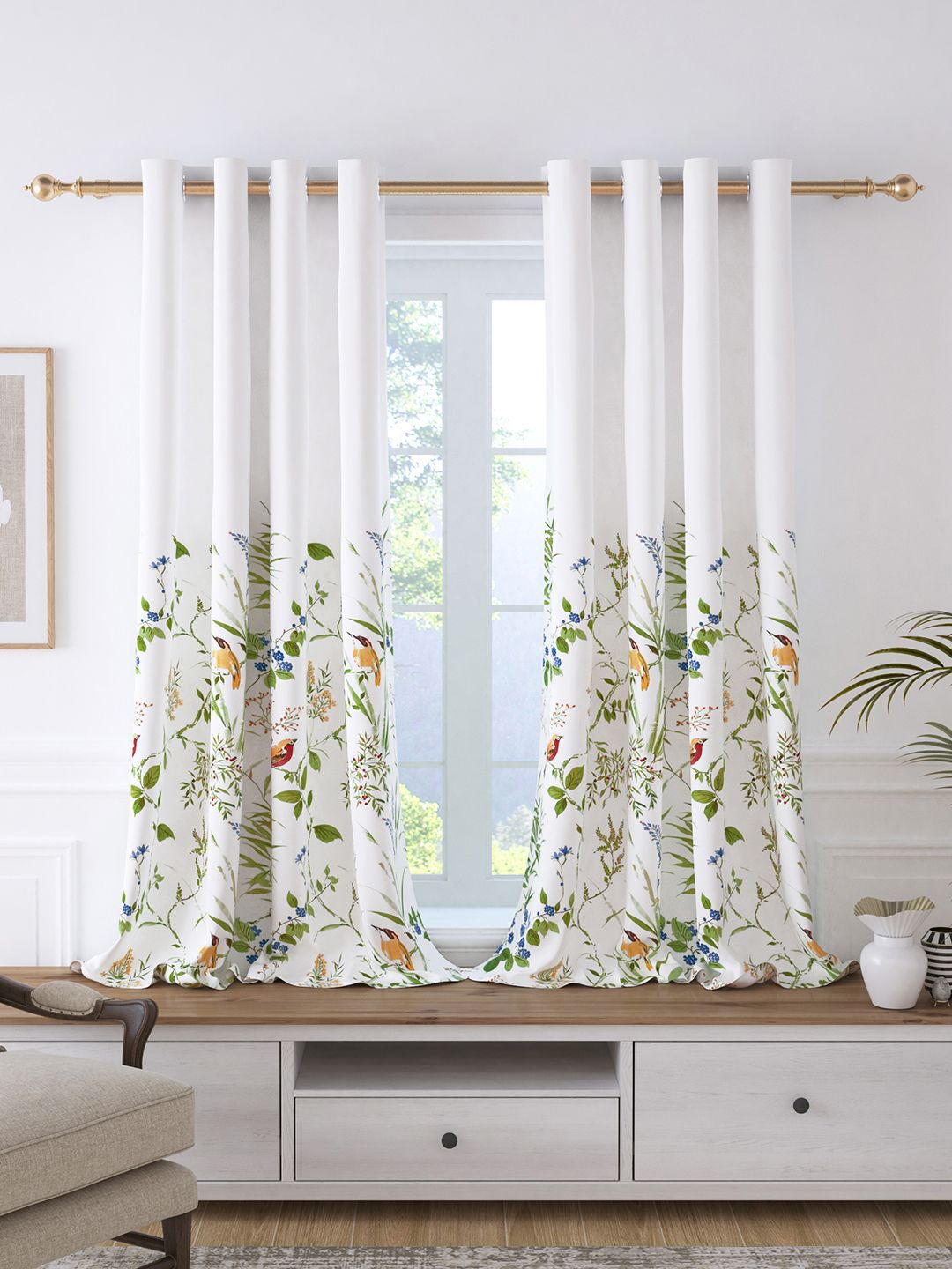 Story@home Story@home Green & White Set of 2 Floral Room Darkening Window Curtain