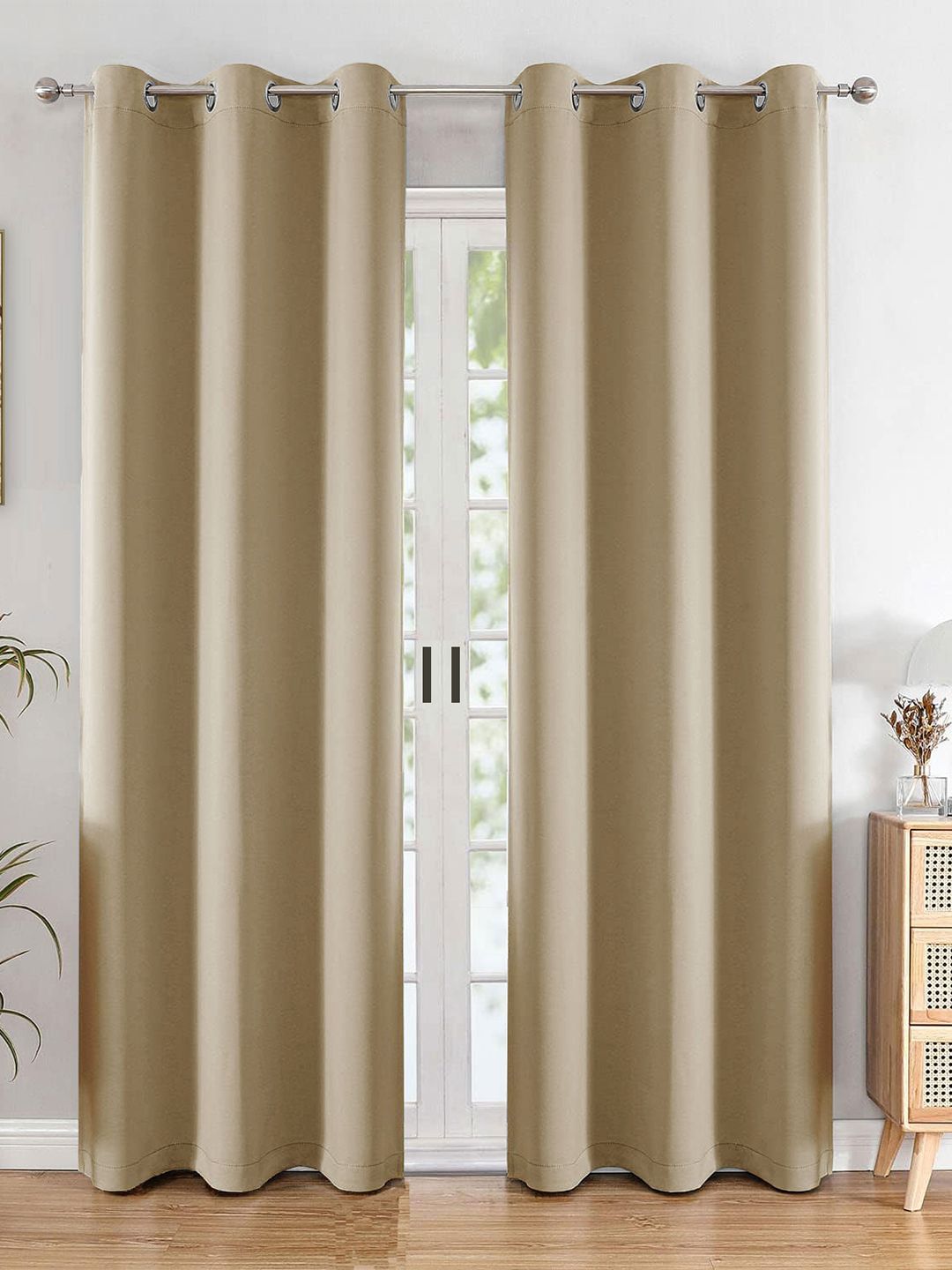 2 Pcs Blackout Curtains HOMEMONDE Beige 2 Pcs Blackout 10 Feet Long Room Privacy & Thermal Insulation Curtains