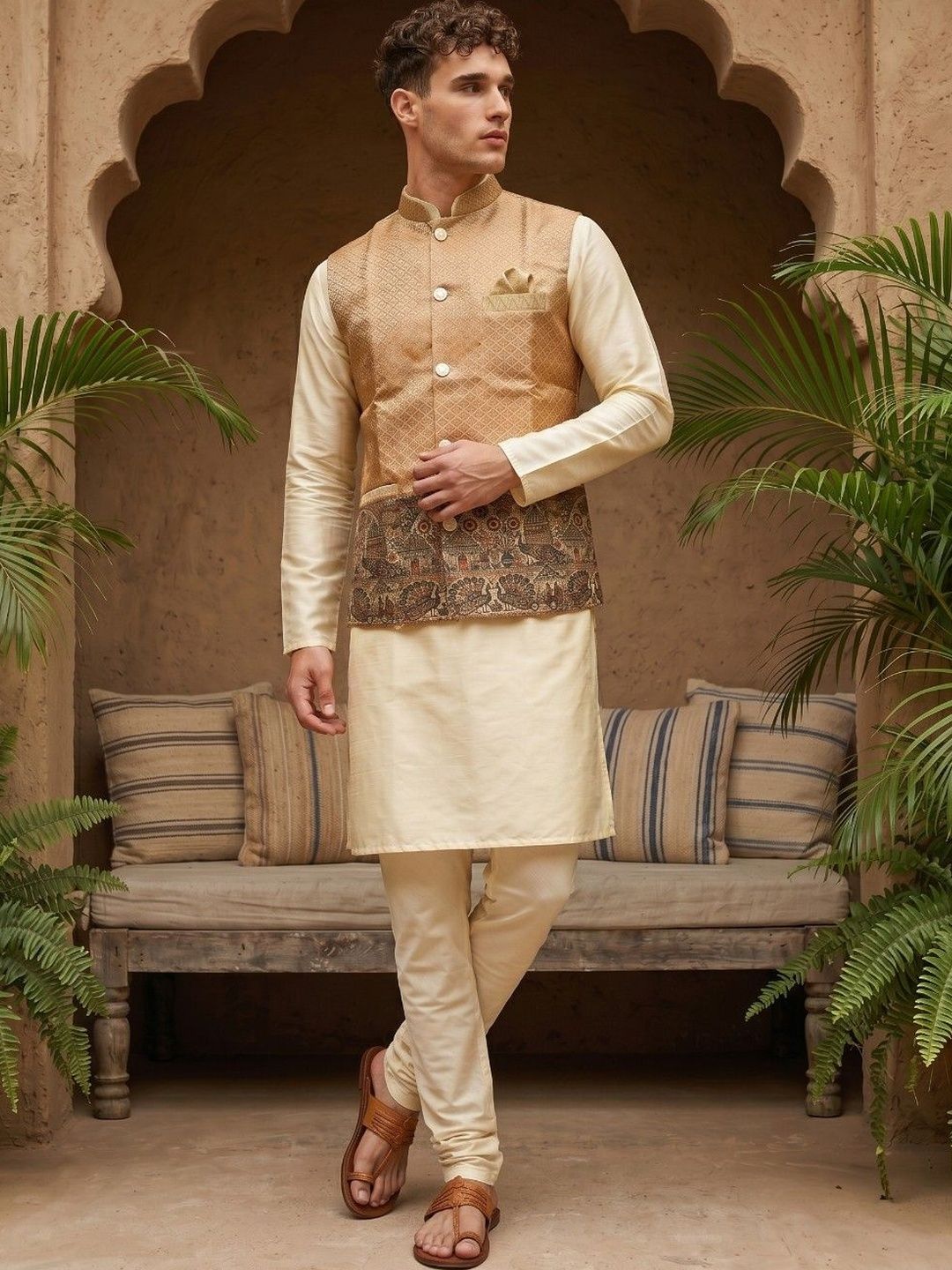 DRIP CHOWK Digital Foil Printed Mandarin Collar Ethnic Nehru Jacket