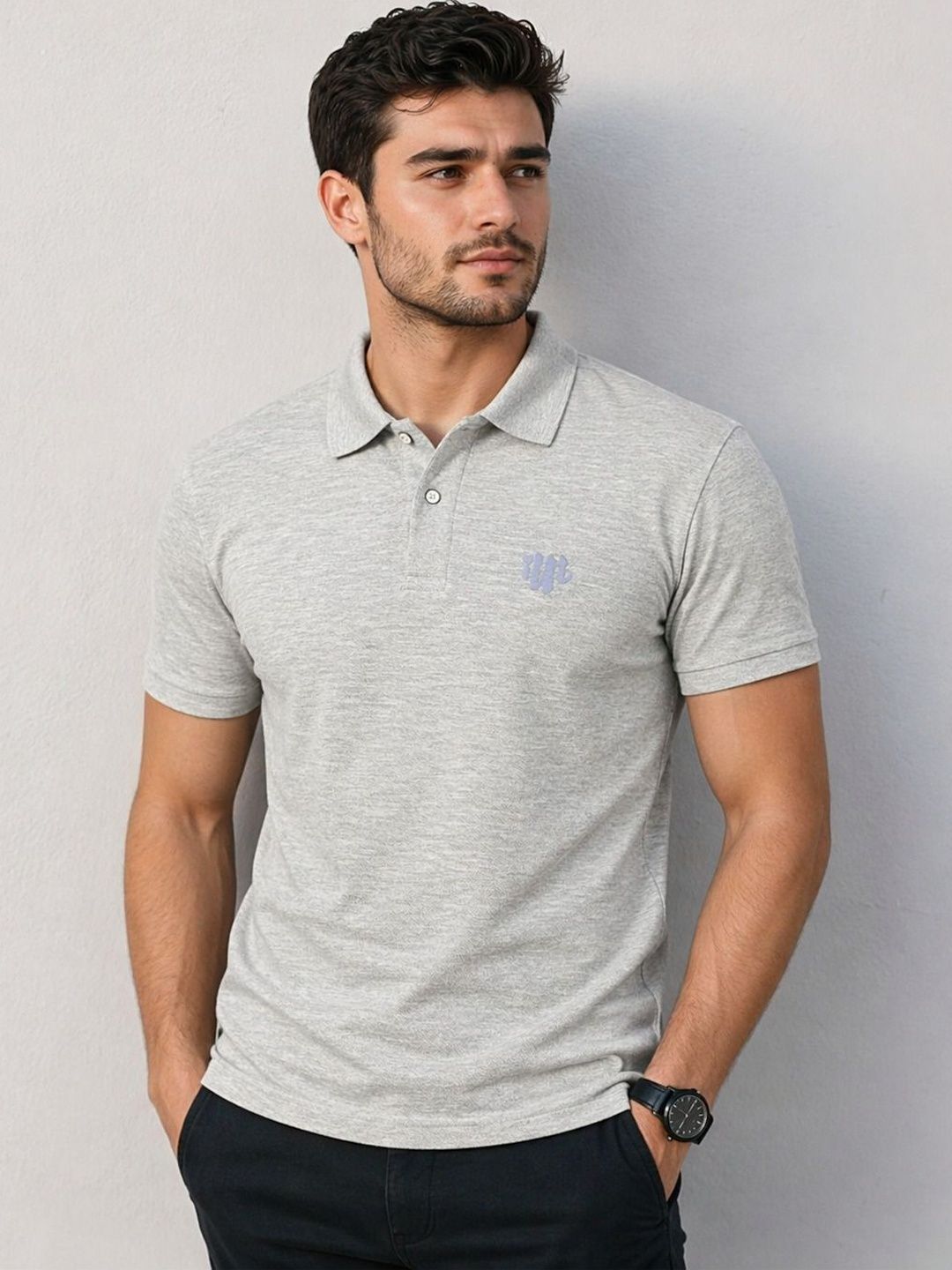 FARICON Men Brand Logo Printed Polo Collar Slim Fit T-shirt