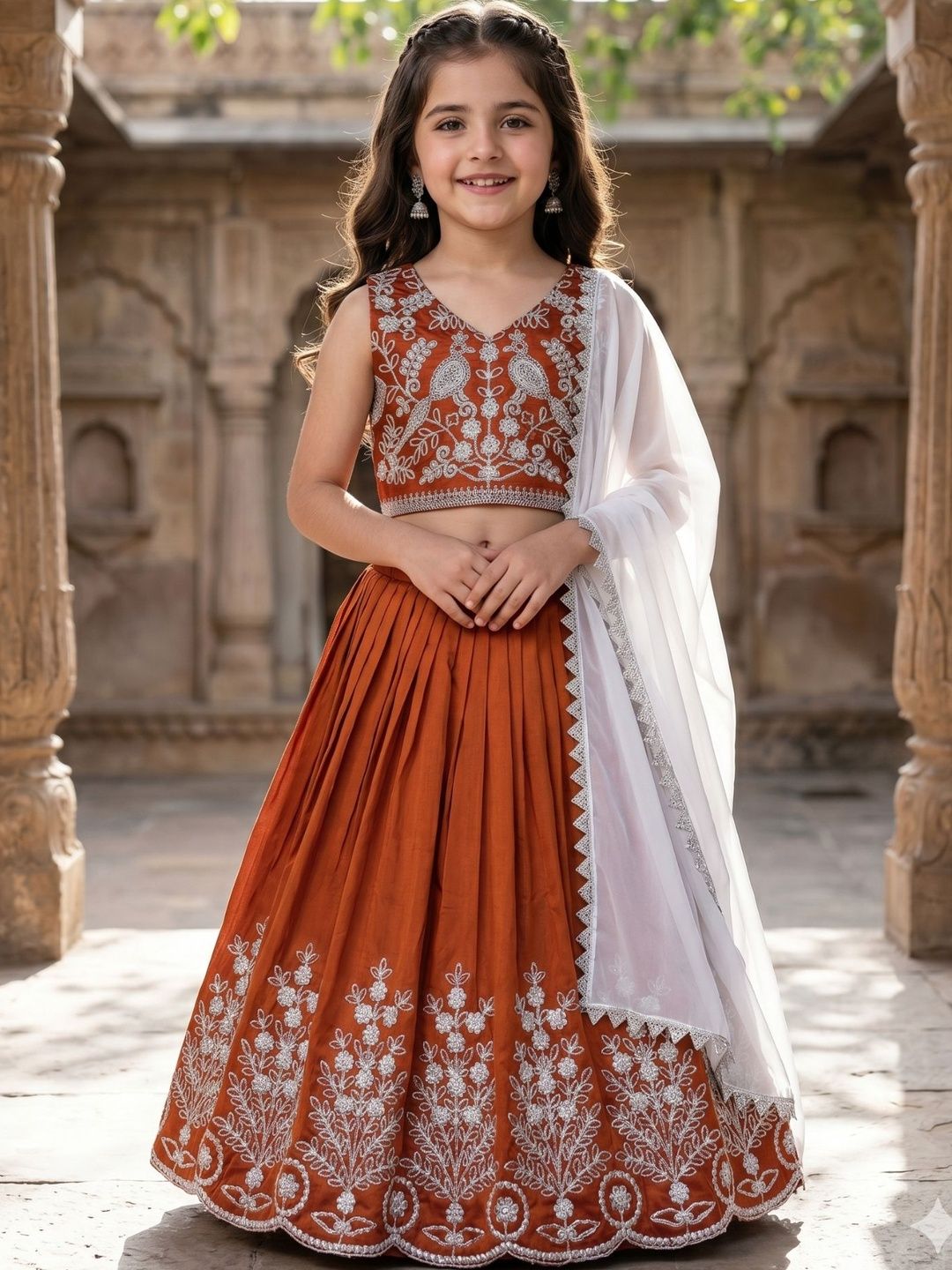 KALINI Girls Embroidered Beads and Stones Ready to Wear Lehenga & Blouse With Dupatta