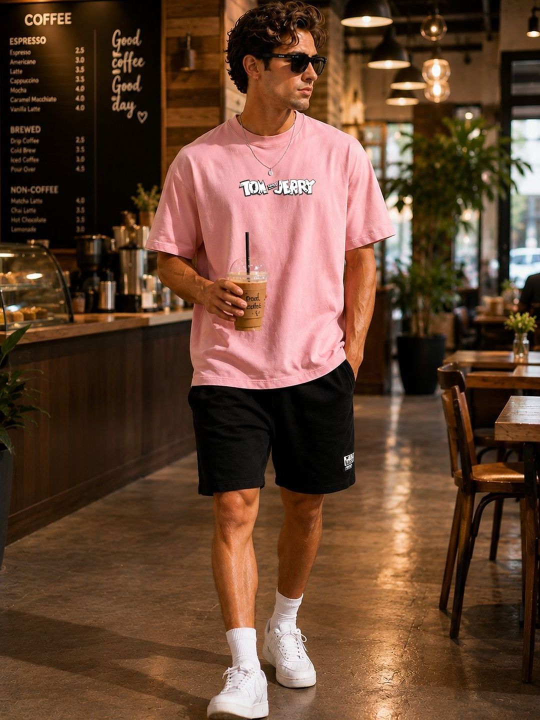8 Minutes Men Printed Drop-Shoulder Sleeves T-shirt