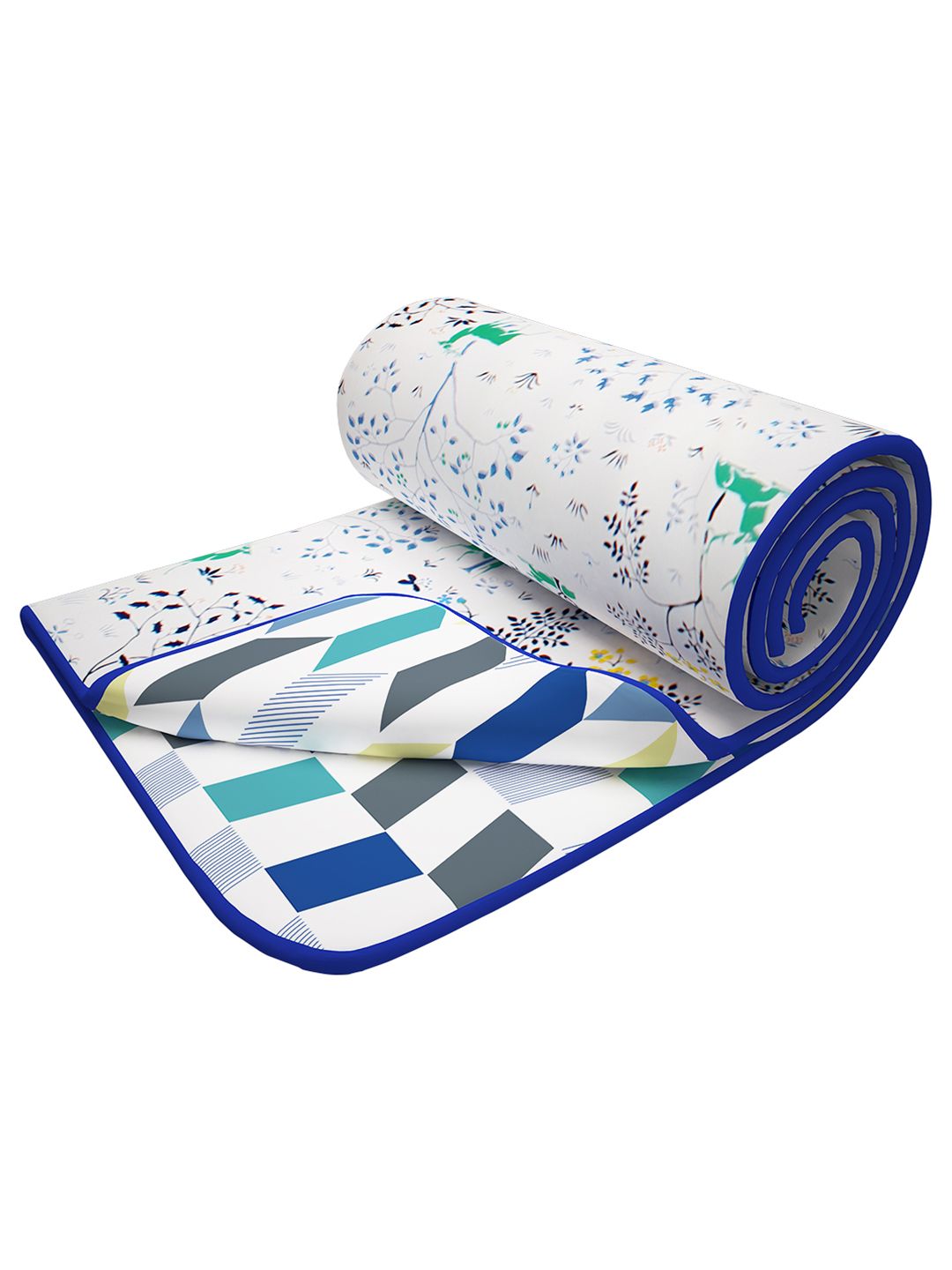 Story@home Story@home White & Blue Geometric Cotton AC Room 150 GSM Reversible Single Bed Dohar