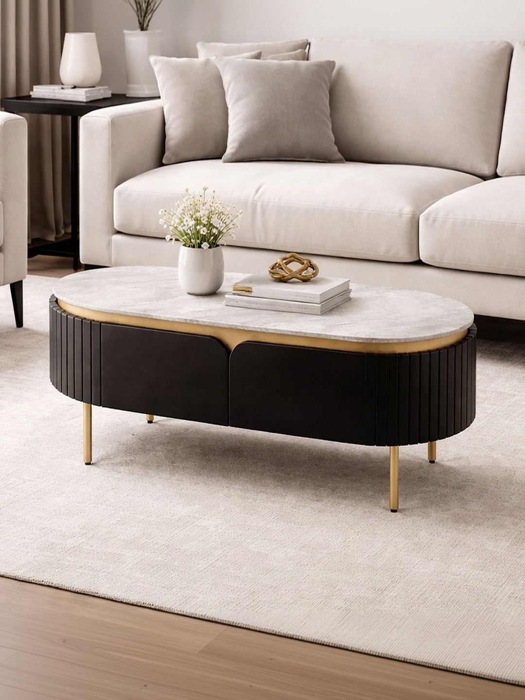 THE ATTIC THE ATTIC Black Wooden With Ceramic Top Carlston Coffee Table