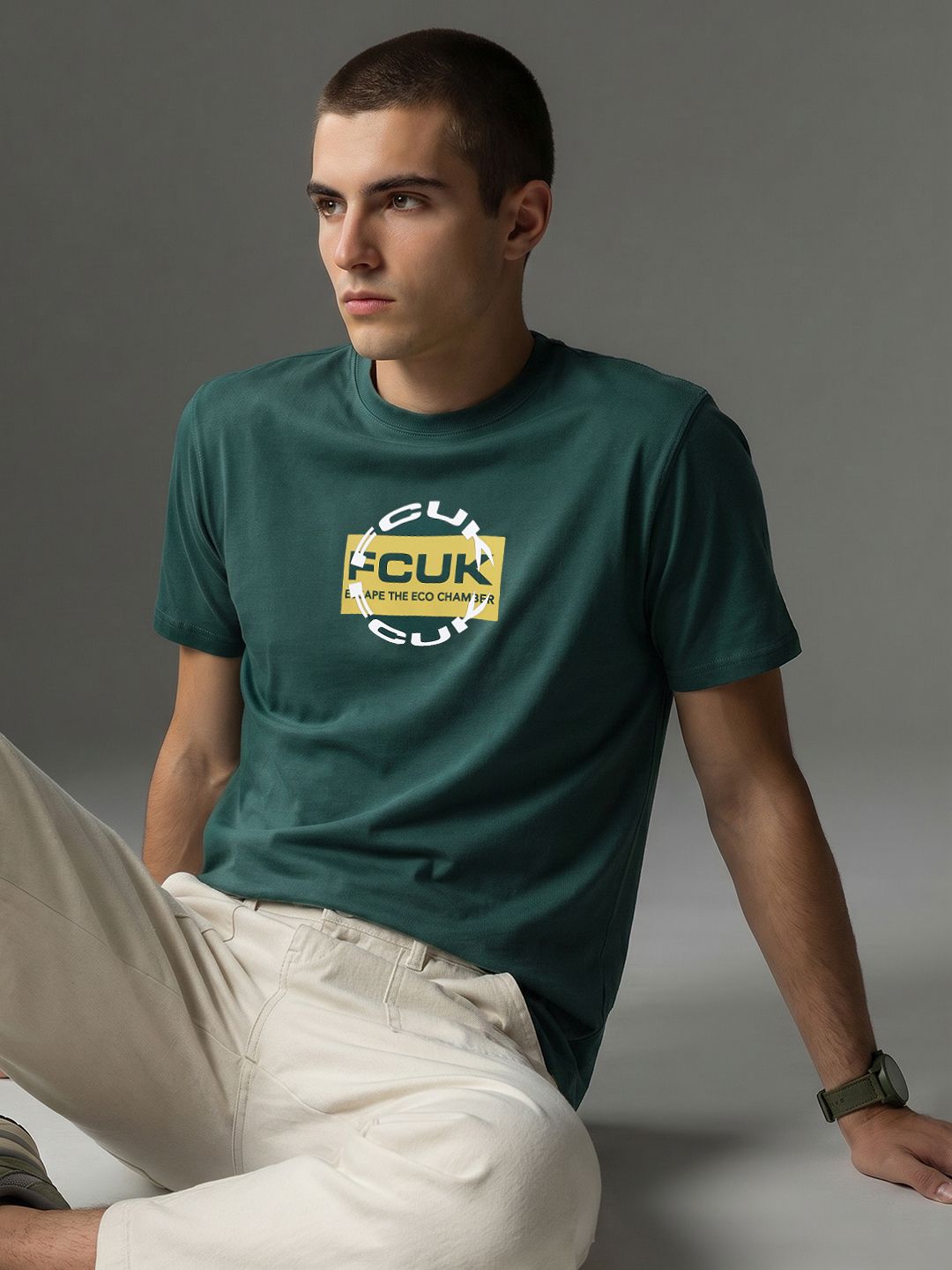 FCUK Brand Logo Printed Pure Cotton T-shirt