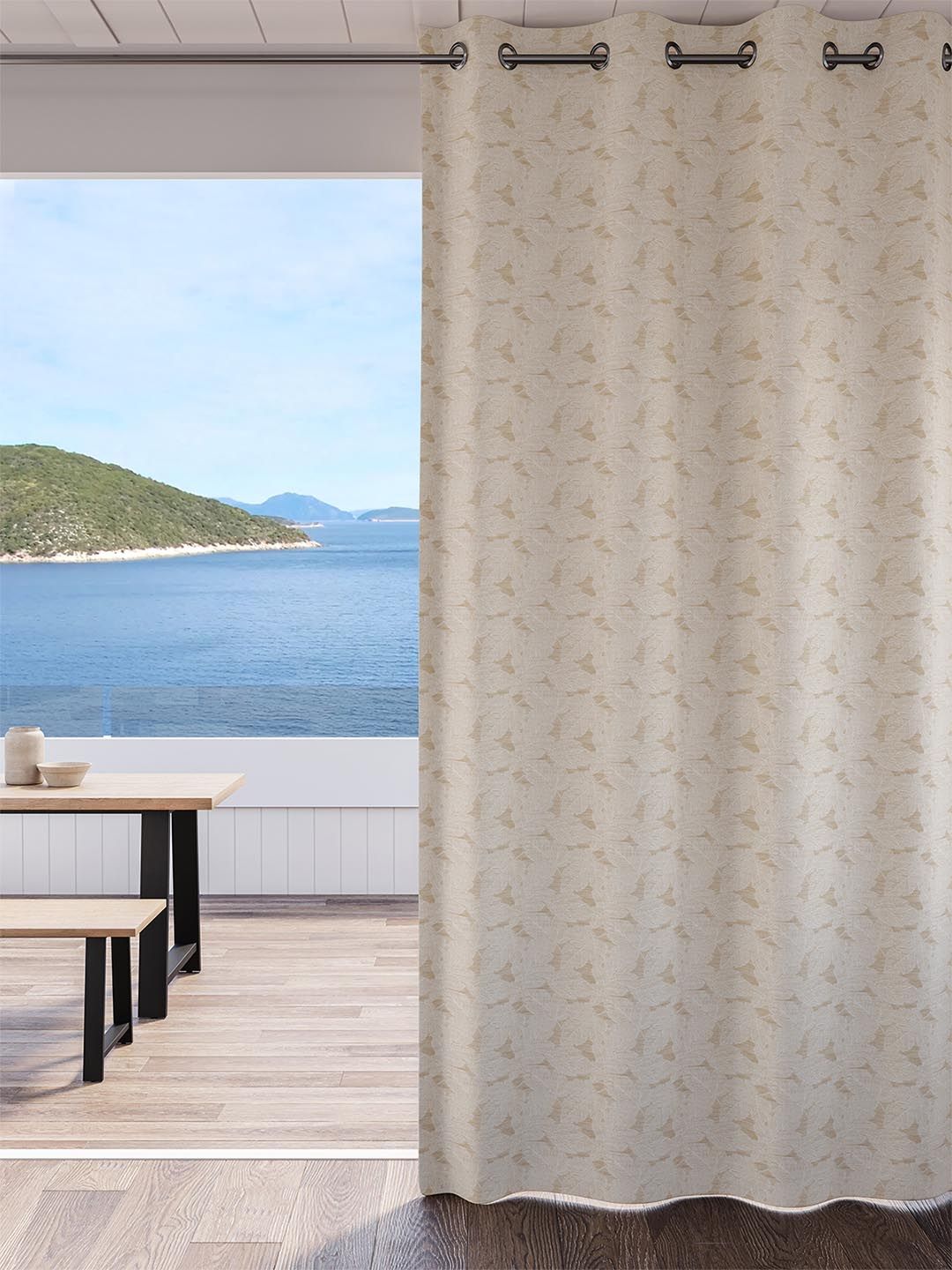 DDecor DDecor Beige & White Floral Room Darkening Long Door Curtain