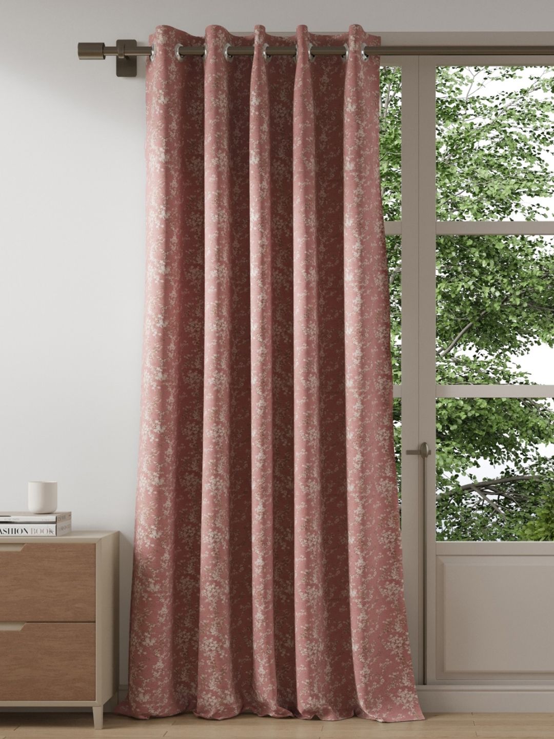 DDecor DDecor Pink & White Floral Long Door Curtain