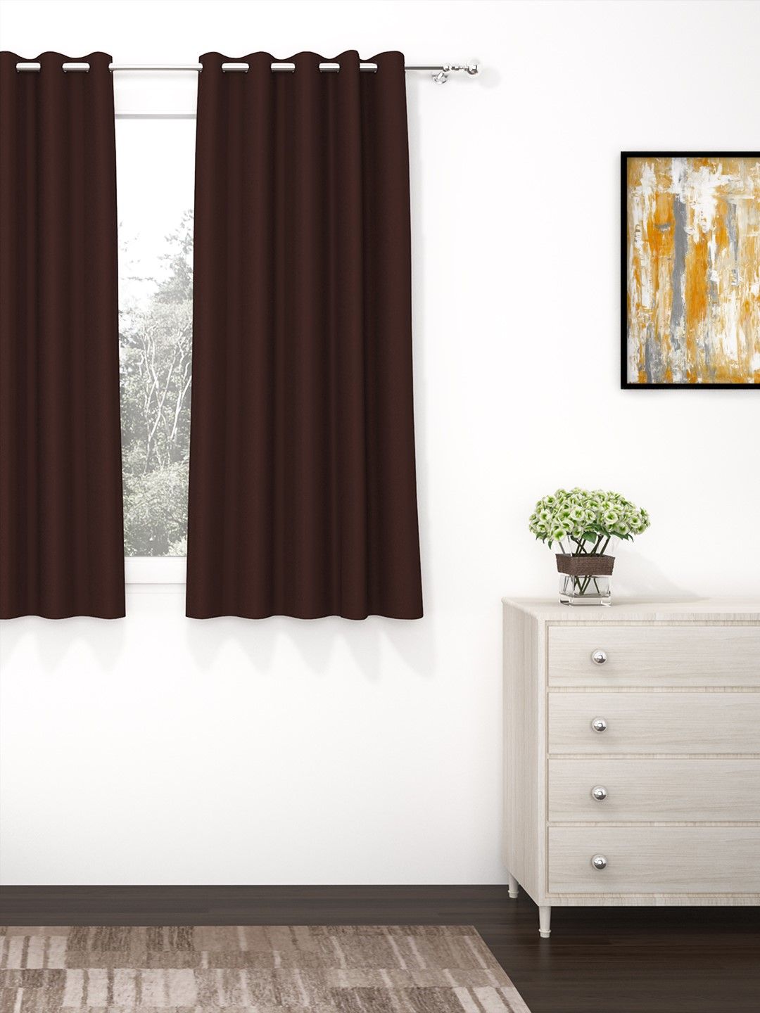 Story@home Story@home Brown Faux Silk Black Out Window Curtain- 5 feet