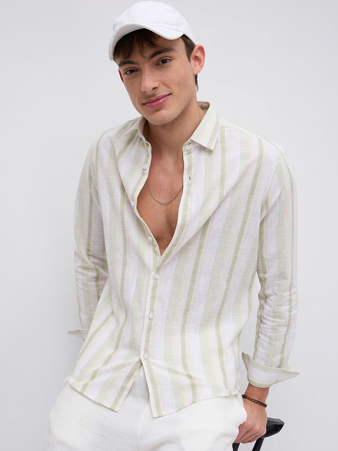 VASTRADO Greenline & White Vertical Stripe Shirt