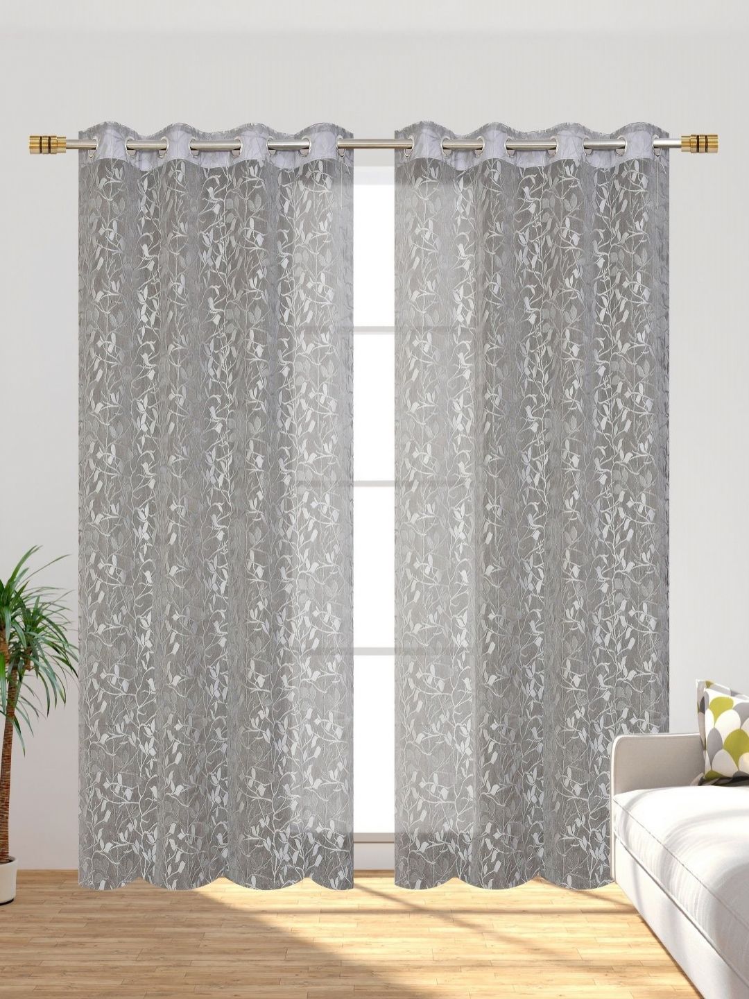 Galaxy Home Decor Grey Set of 2 Sheer Door Curtain