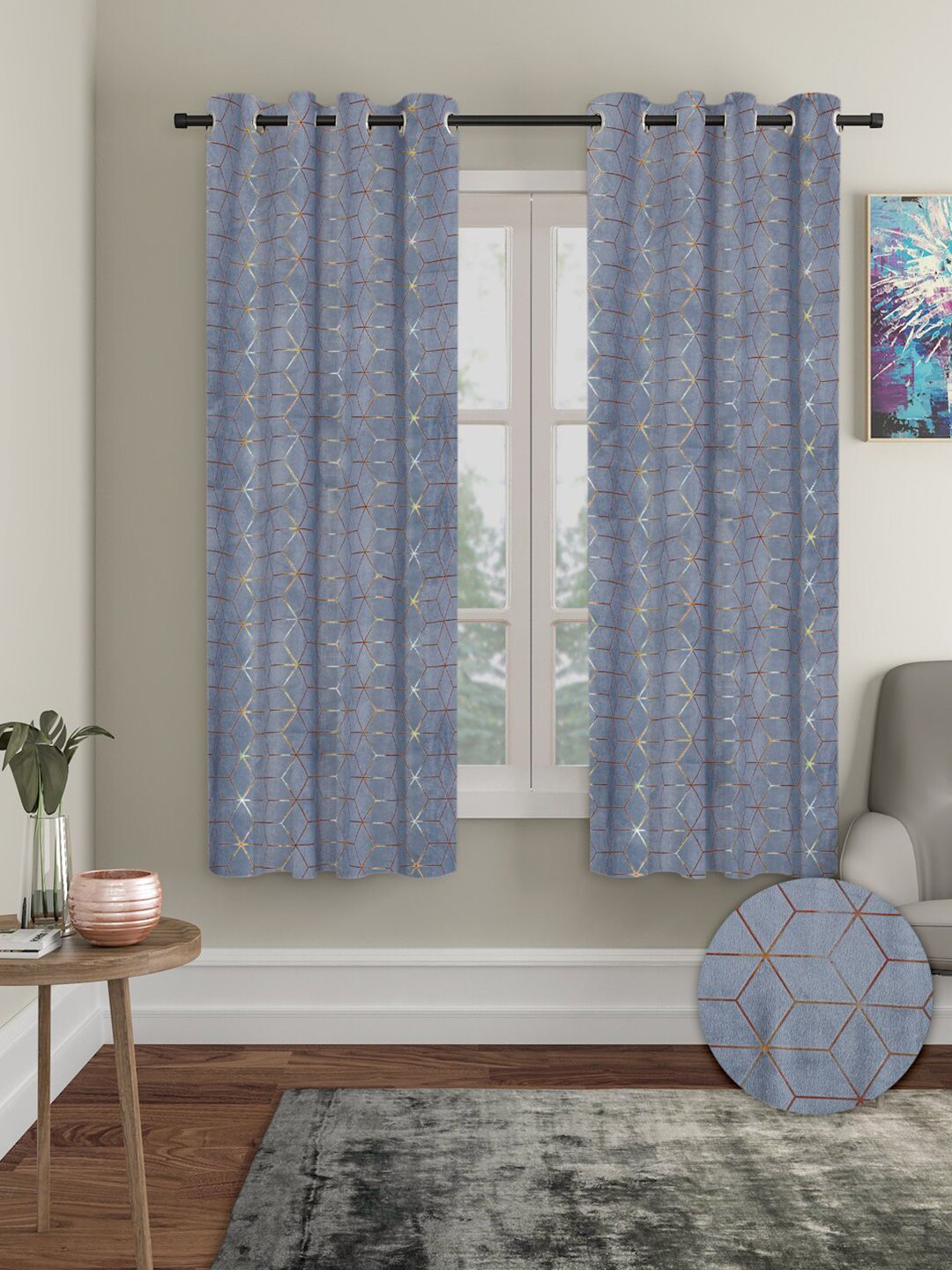Aura Aura Grey 2 Pieces Velvet Blackout Window Curtains